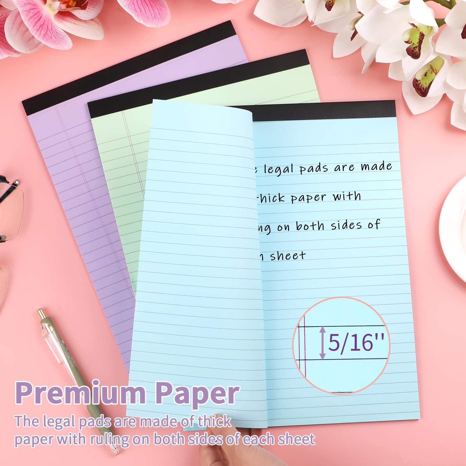 Colored Legal Pads, 3 Pack Writing Pads 8.5 x 11 inch, 3Pcs-8.5*11in, White