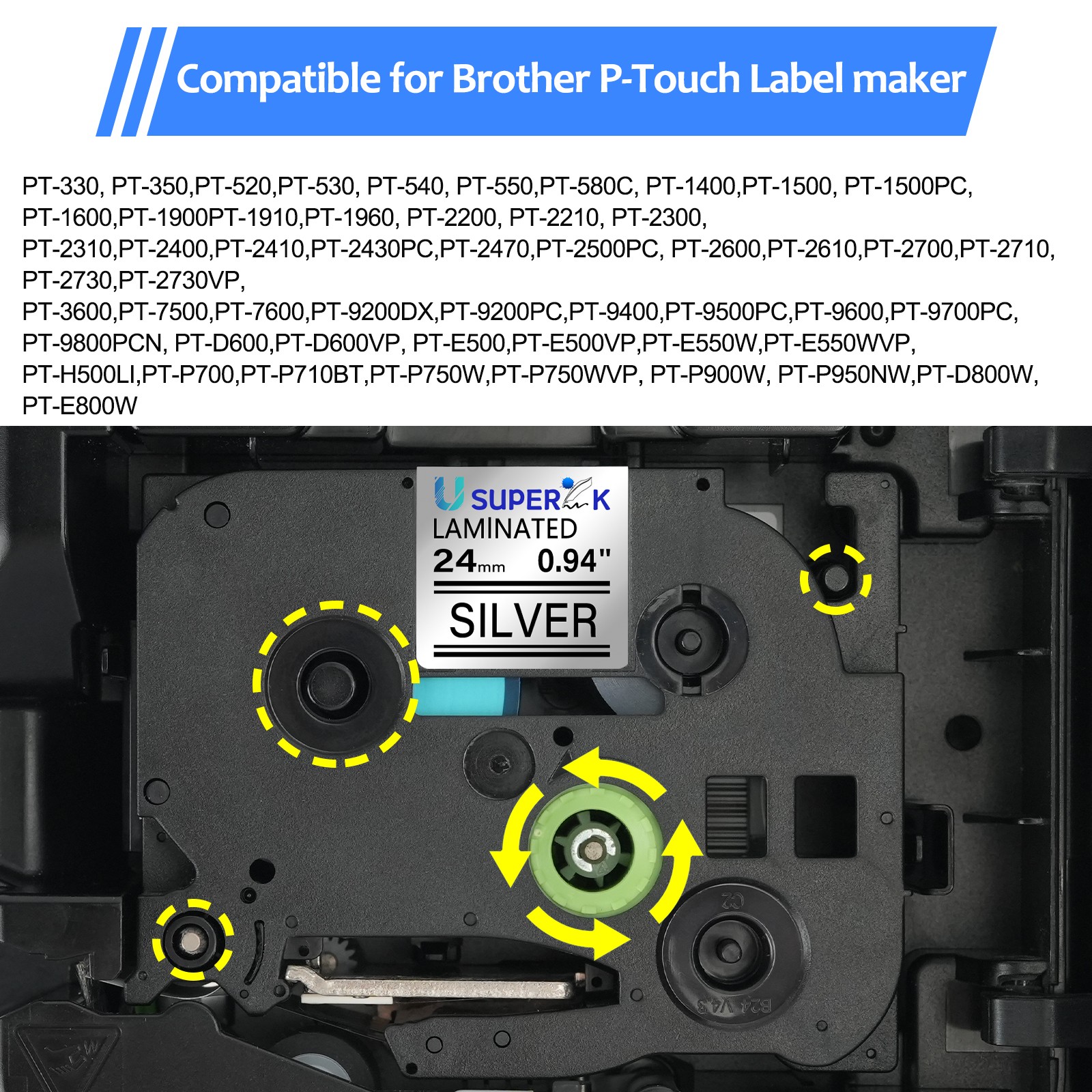 3PK TZe-951 Black on Silver 24mm Tapes Compatible For Brother PT-P710BT PTD-600