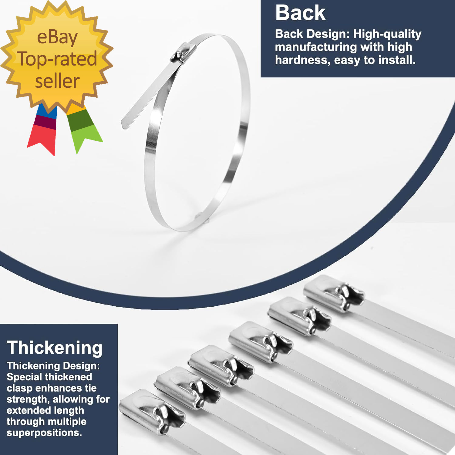 100-Pack Metal Zip Ties 11.8 Inch Heavy Duty 304 Stainless Steel Self-Locking