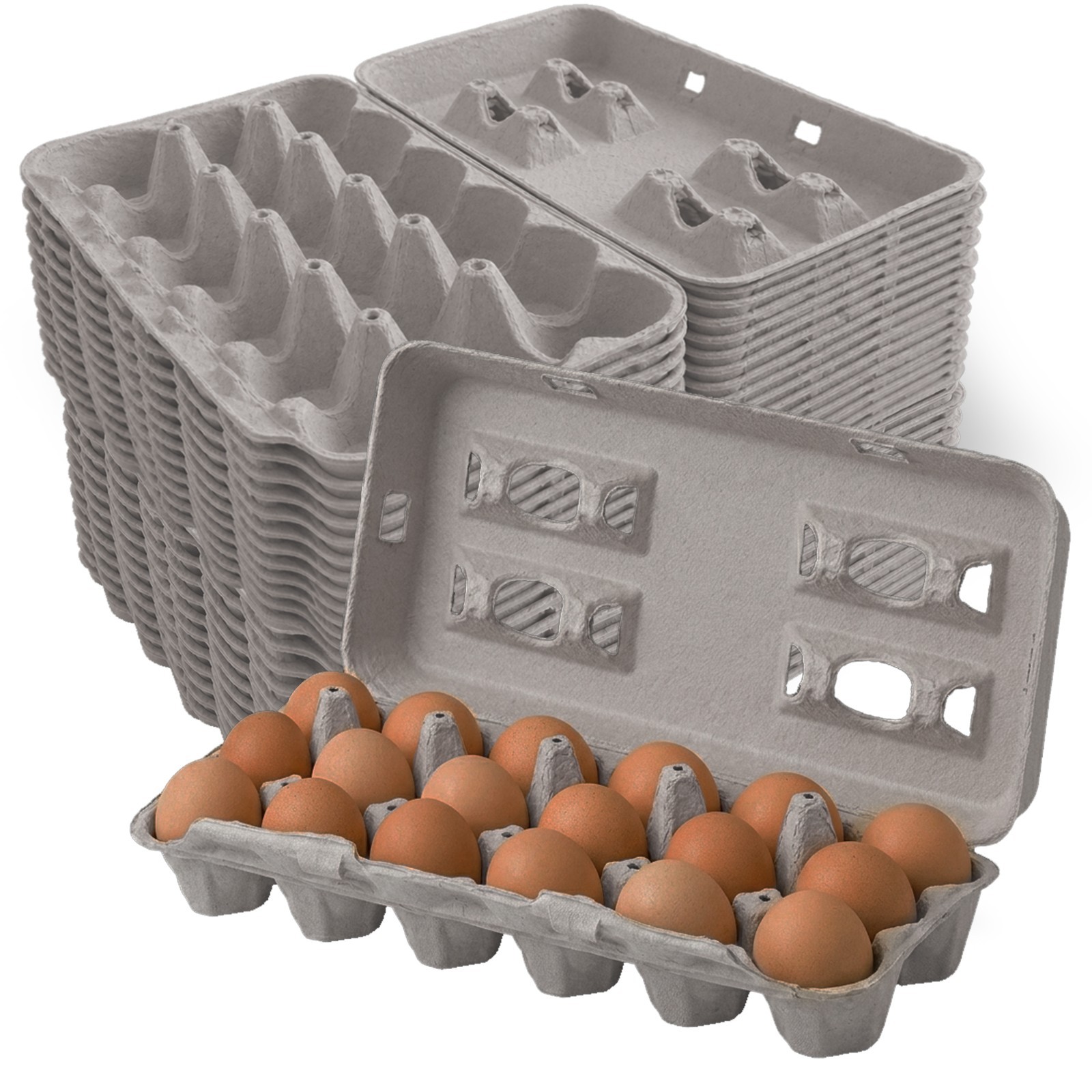MT Products Blank Natural Pulp Egg Cartons, 18 Count Egg Holders – 150 Pack