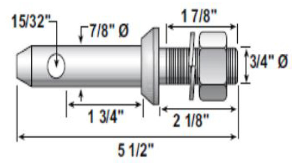 (2) Draw Pin Lower Link Pin CAT. I 7/8″ dia 1 3/4″ length 5 1/2″ overall – 105