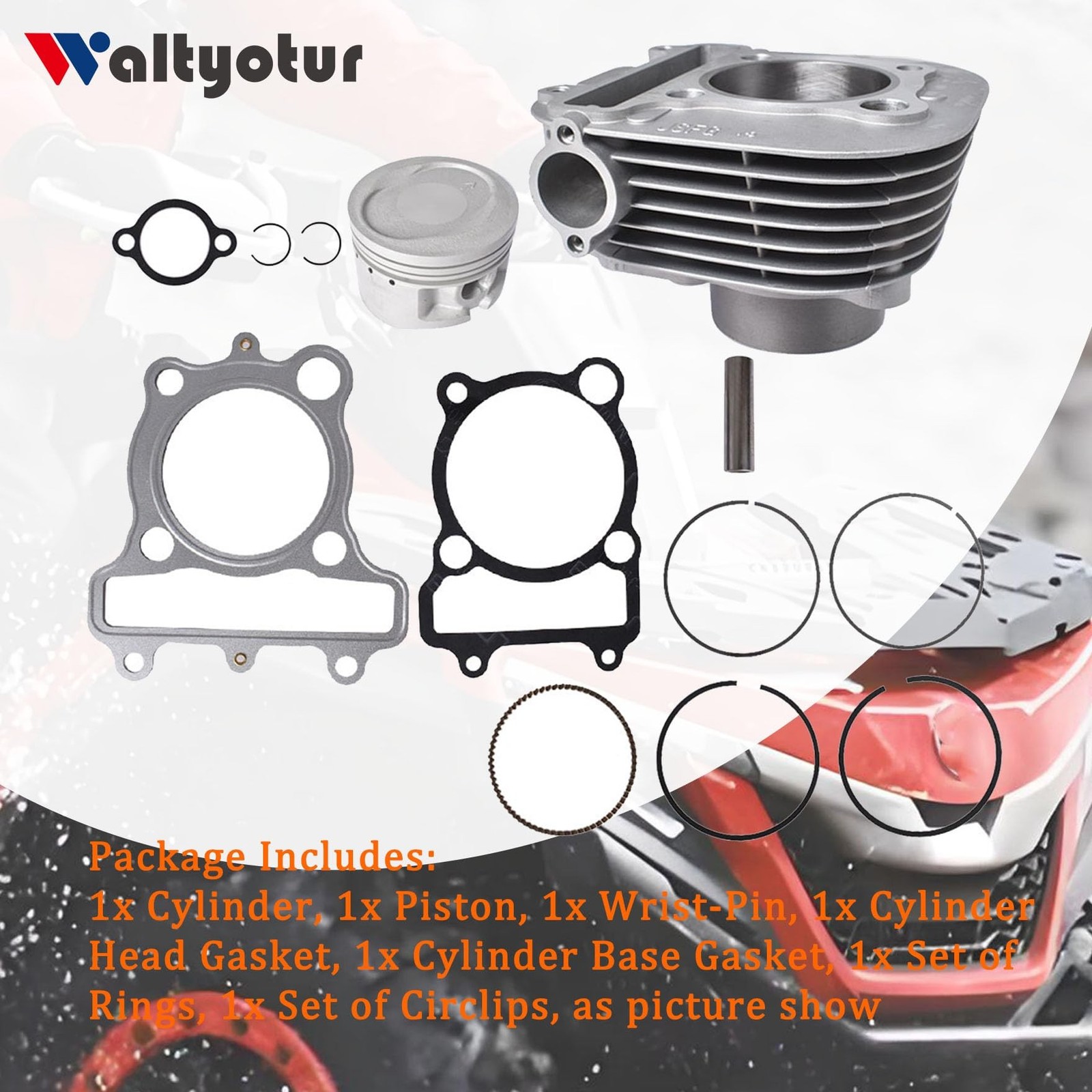 waltyotur Cylinder Piston Head Gasket Top End Kit Repalcement for Yamaha Bear…