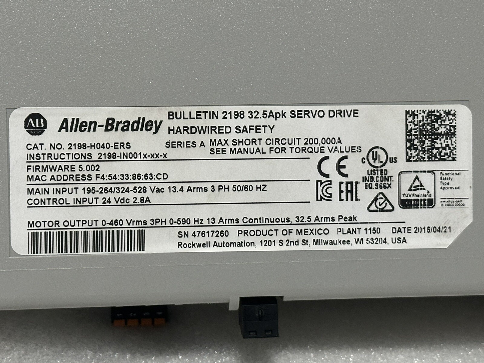 ALLEN-BRADLEY CAT. NO. 2198-H040-ERS