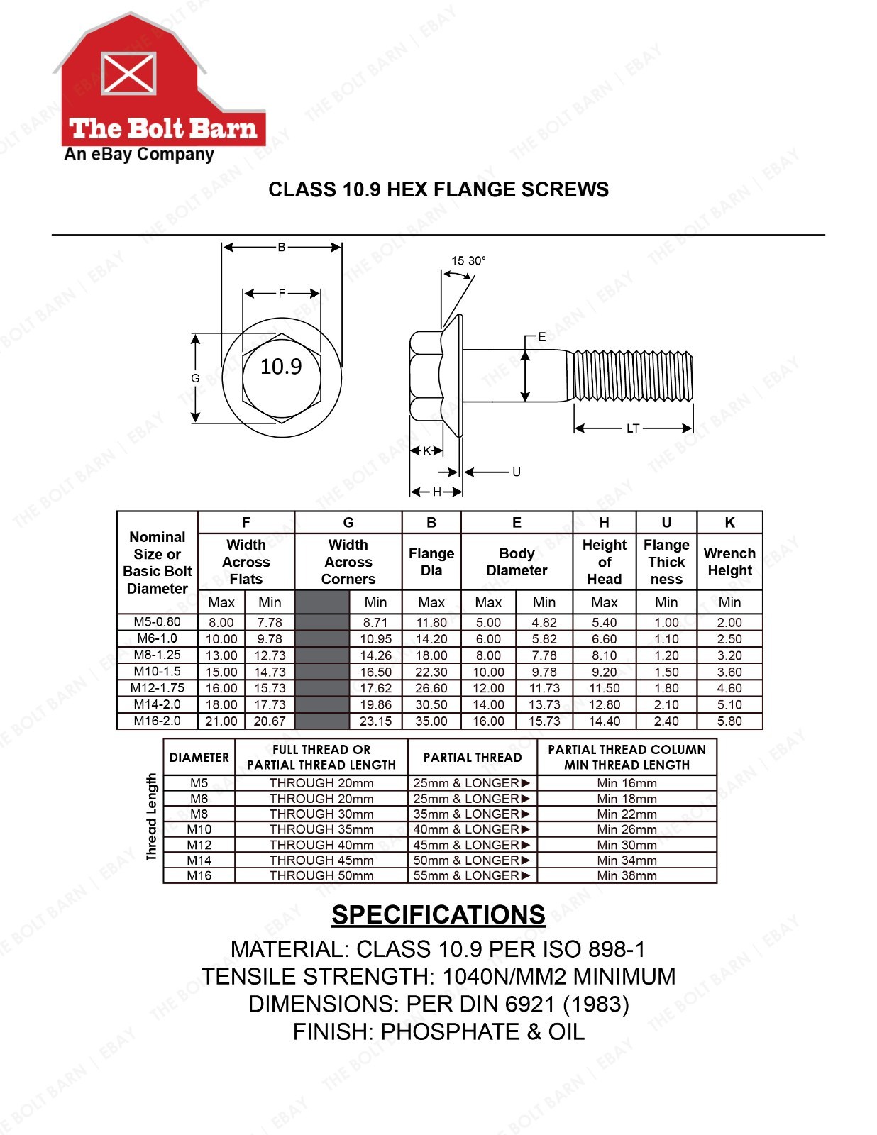 (8) M12-1.75×60 Class 10.9 DIN Hex Flange Bolts & (8) M12-1.75 Flange Lock Nuts