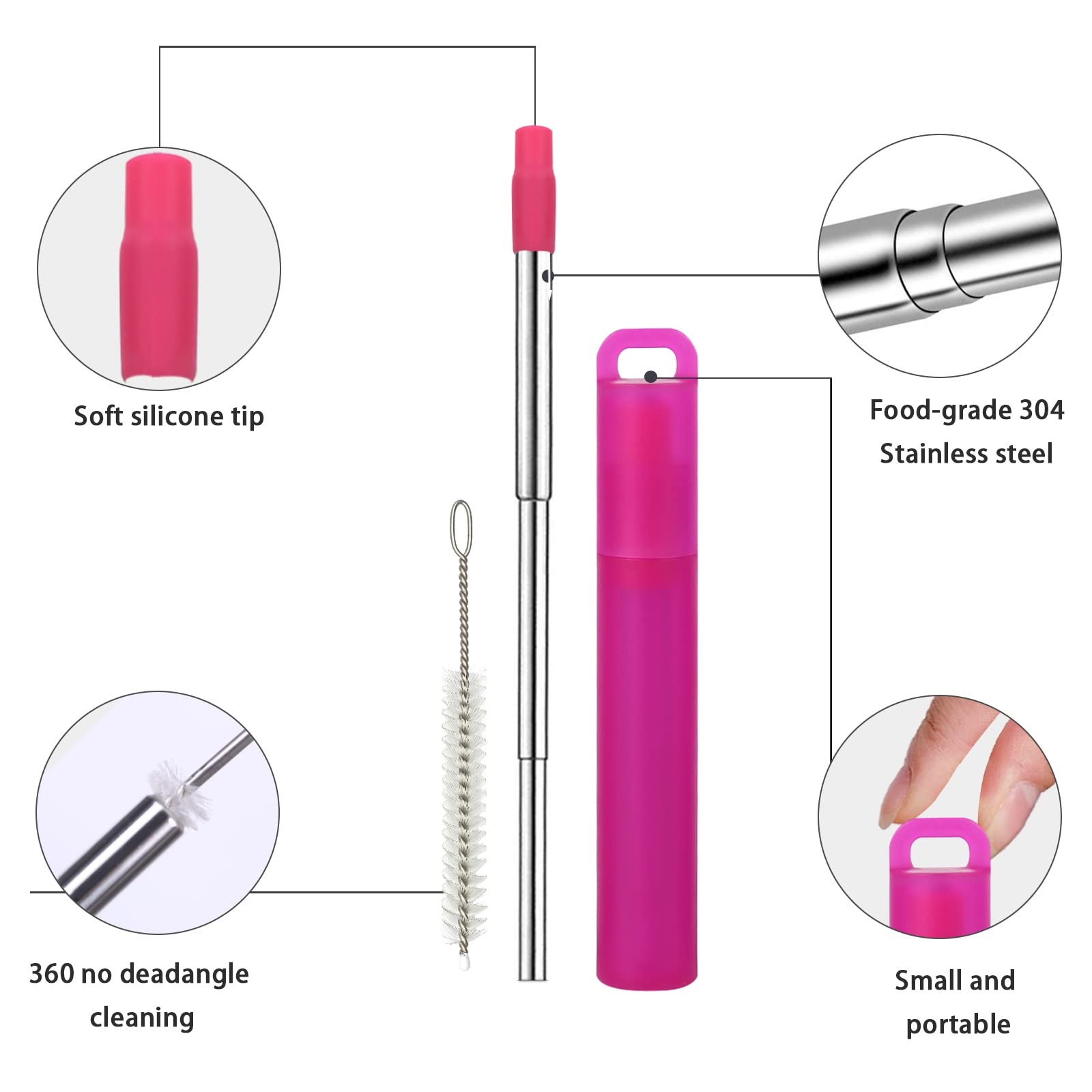 NAIVELY-Metal Reusable Straws 3 Pack Collapsible Small, Gray, red, blue
