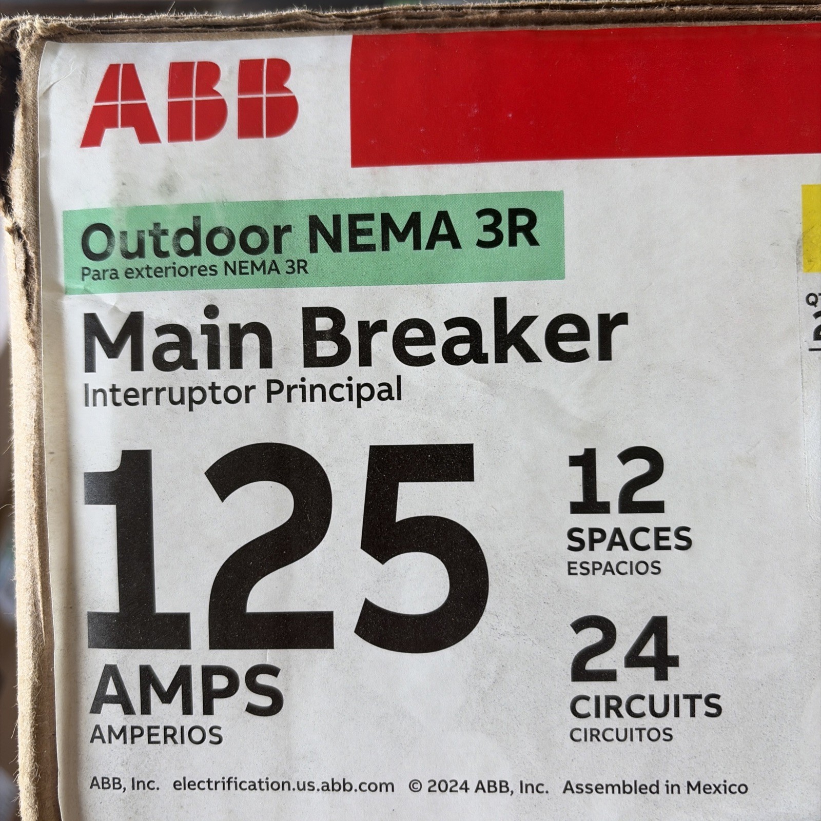 ABB 125 Amp 12 Space 24 Circuit Outdoor Main Breaker Panel Kit TMQ1212RPA
