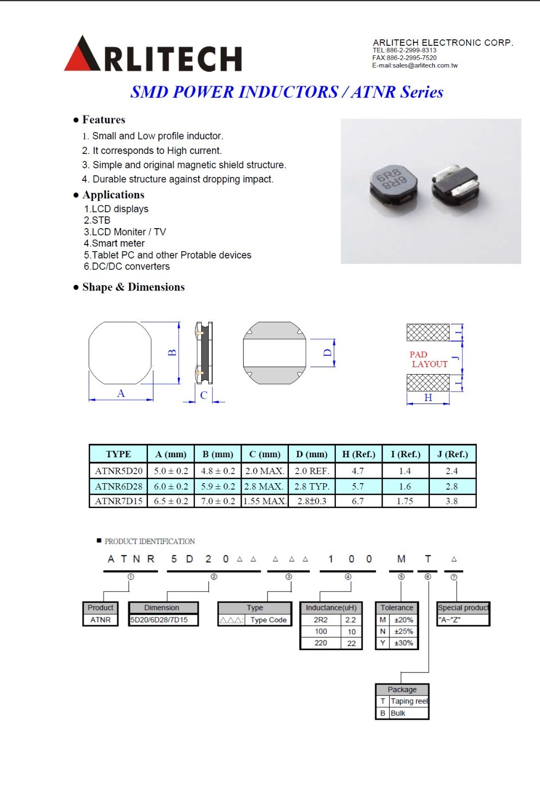 10 PCS ATNR5D20100MT ARLITECH Inductor SMD 10uH 1.4A 95mΩ 5.0×4.8×2 mm Shield