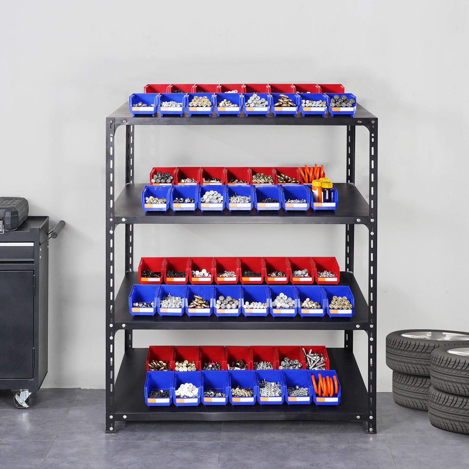 Uimoso Hanging Stackable Storage Bin Plastic Organizer Garage Box 24PCS Blue/Red
