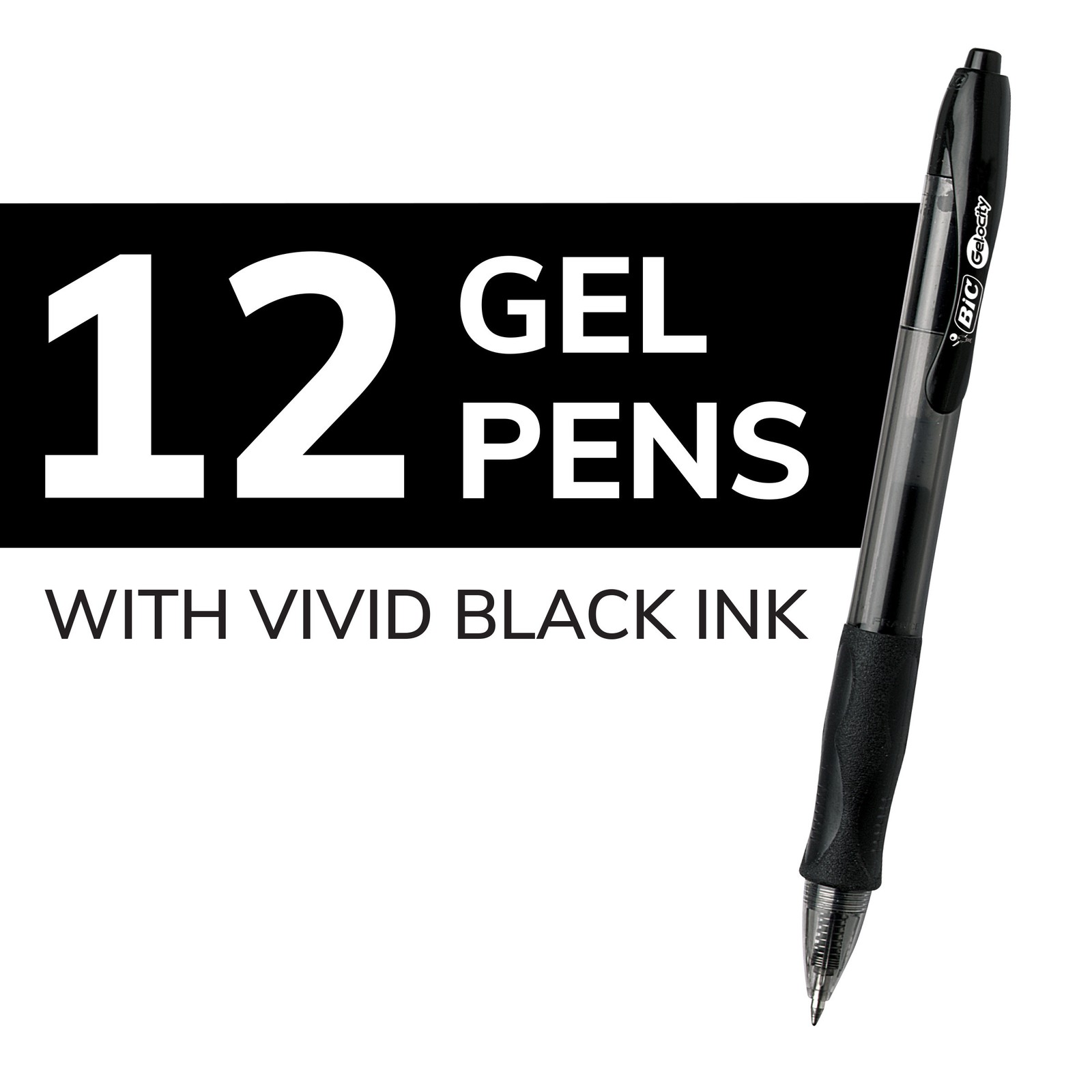 BIC Gelocity Original Black Gel Pens, Medium Point (0.7mm), 12-Count Pack