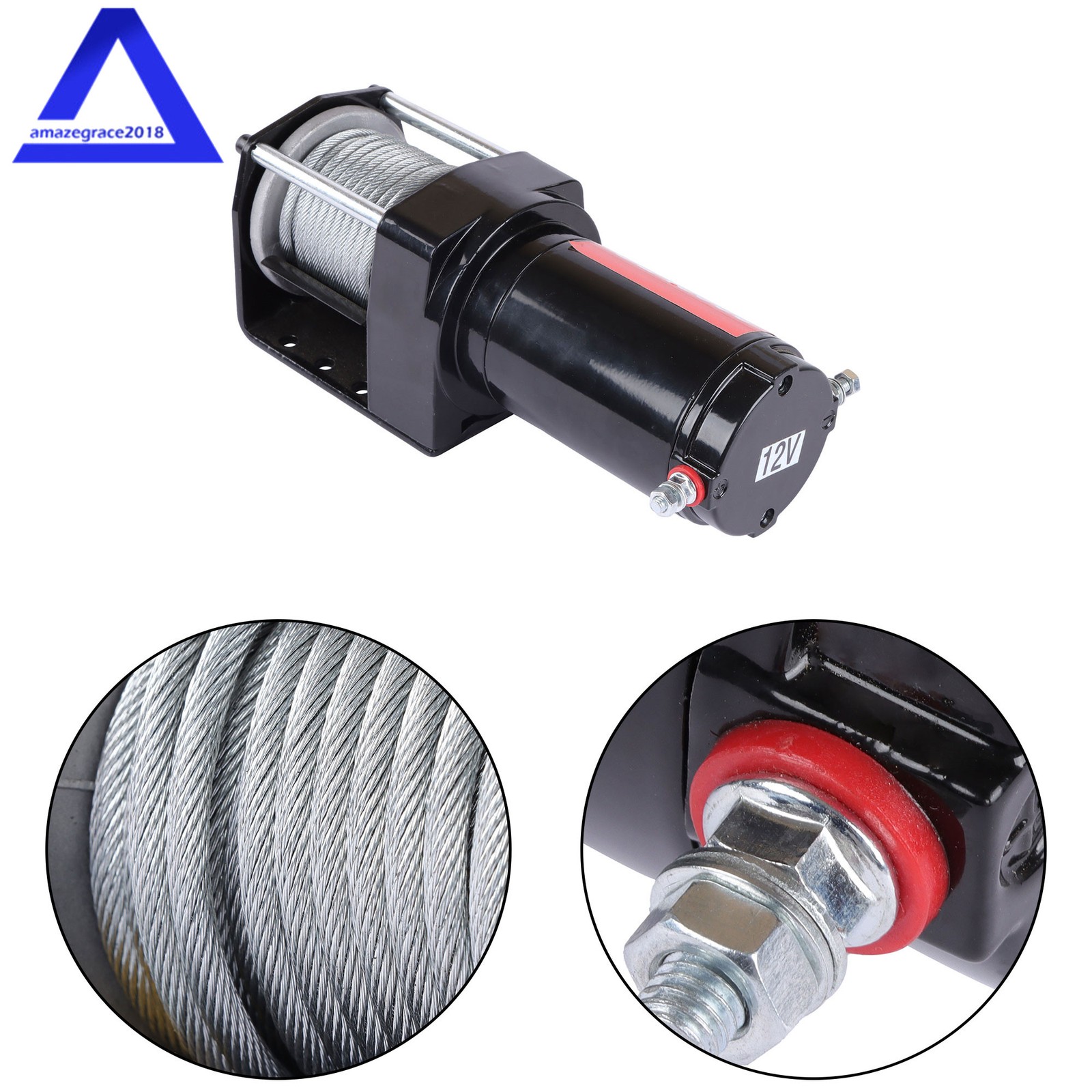 12VDC 3000LBS 1.3HP Electric Winch 32ft Synthetic Rope 2.5m Wired Remote IP55