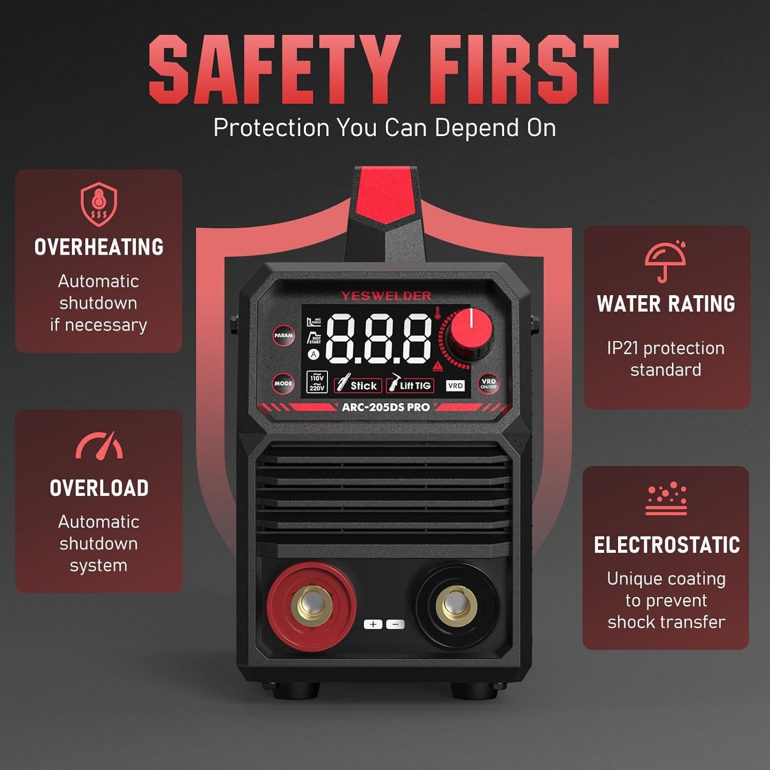 205Amp Stick Welder with Lift TIG Torch,110V/220V Dual Voltage Welding Machine