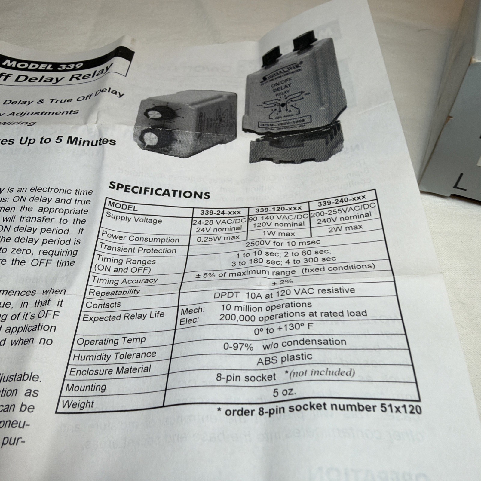 NEW Time Mark Signaline Operate Delay Relay 339-120V-60SEC 120V FREE SHIPPING