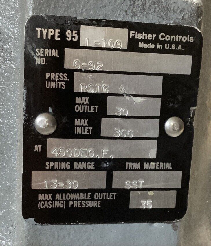 FISHER TYPE 95 L-109 PRESSURE REGULATOR 13-300 PSI 3/4″ NPT (NOS)