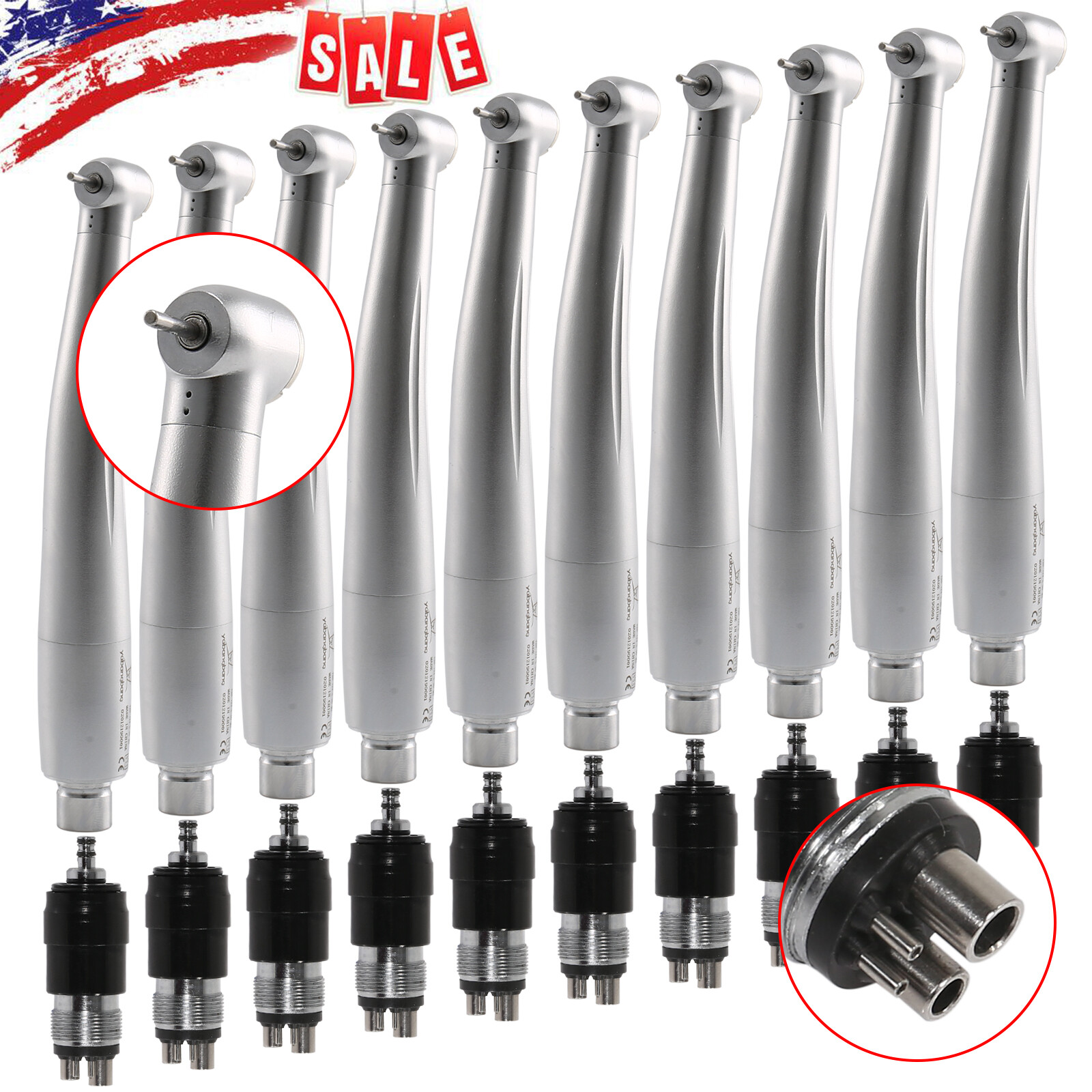 1-10*Dental High Speed Handpiece Turbine &Quick Coupler 4Hole coupling YBNK4 USA