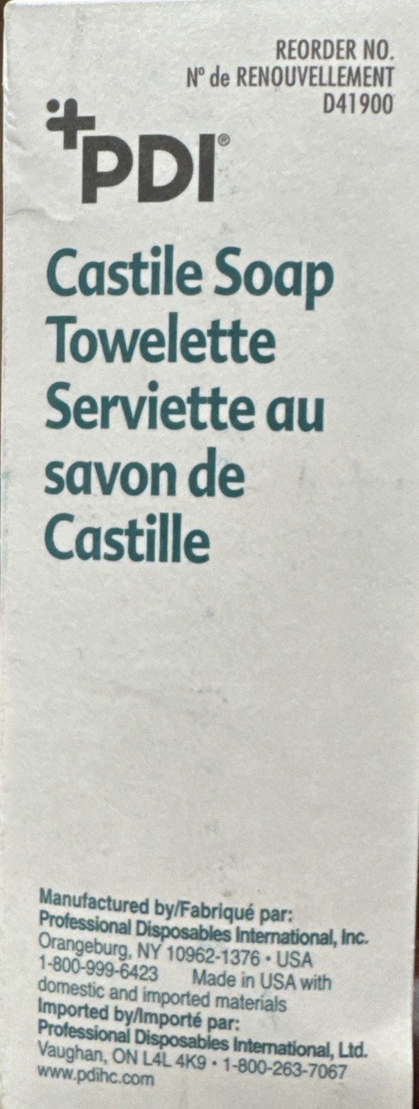 NEW! PDI D41900 Castile Soap Towelette 7.7″x5″, Individually Wrapped, 100 Count