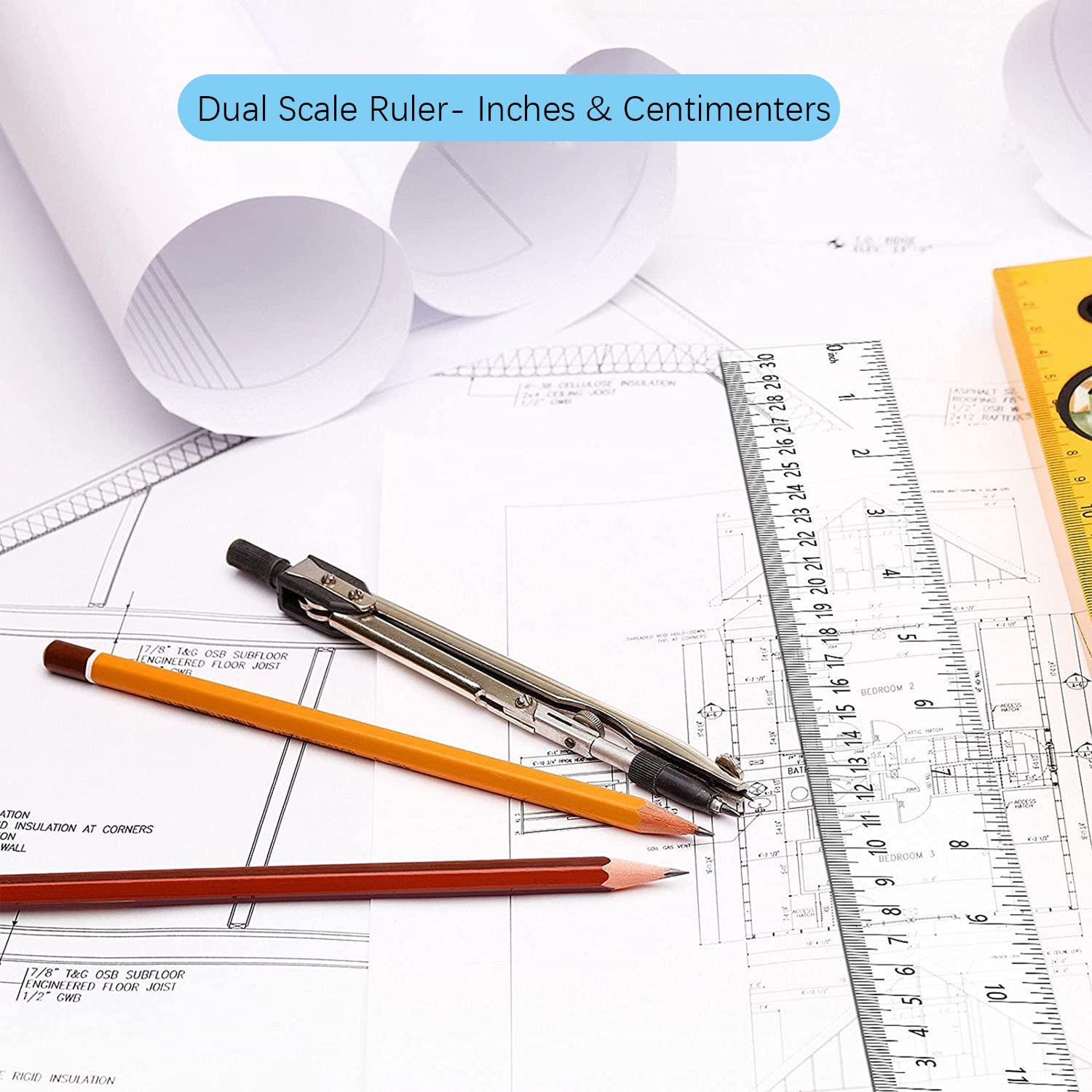 【Individually Wrapped】- 7 Pack Clear Plastic Ruler 12 inch, Transparent