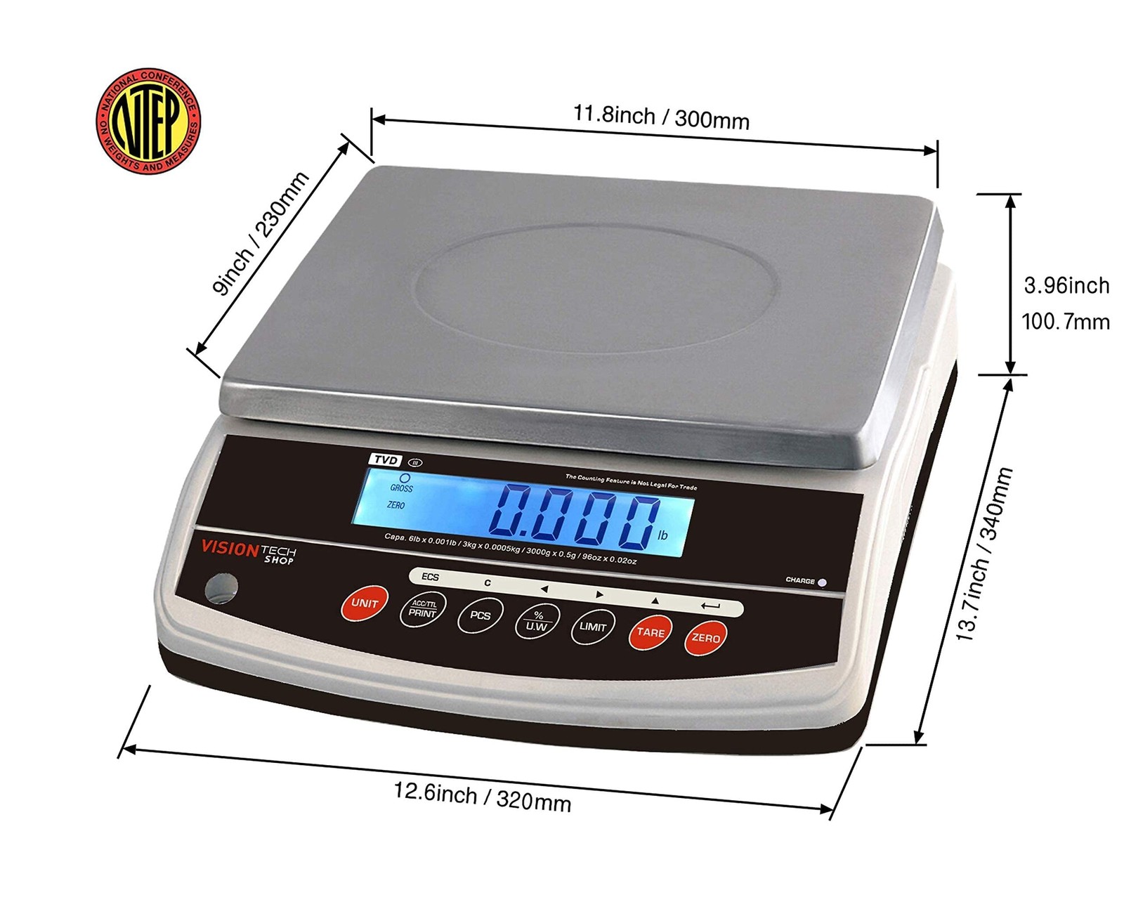 VisionTechShop TVD-6 Digital Bench and Counter Scale, Lb/Oz/Kg/g Switchable