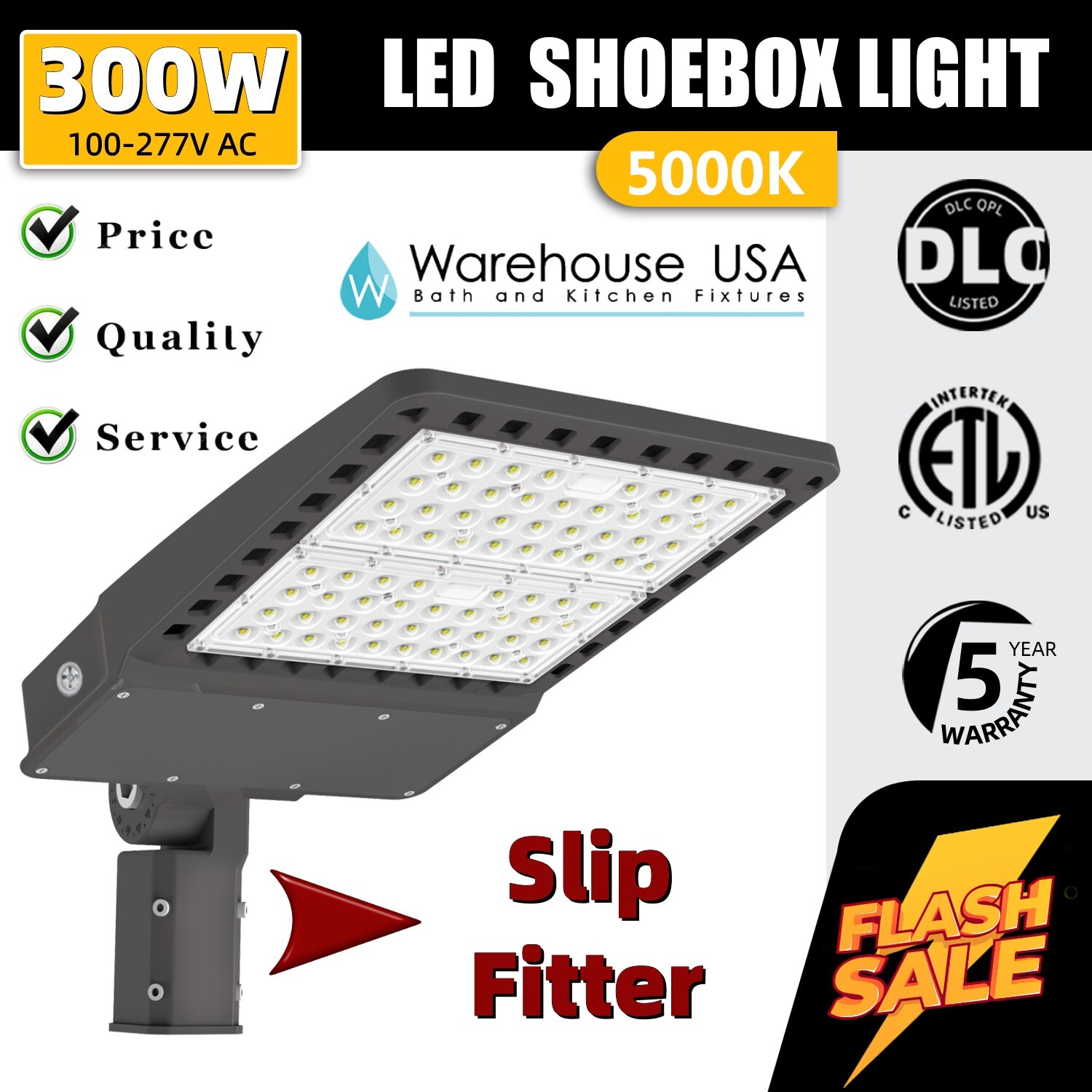 300W LED Parking Lot Lights Adjustable Slip Fit Outdoor Commercial Stadium Light