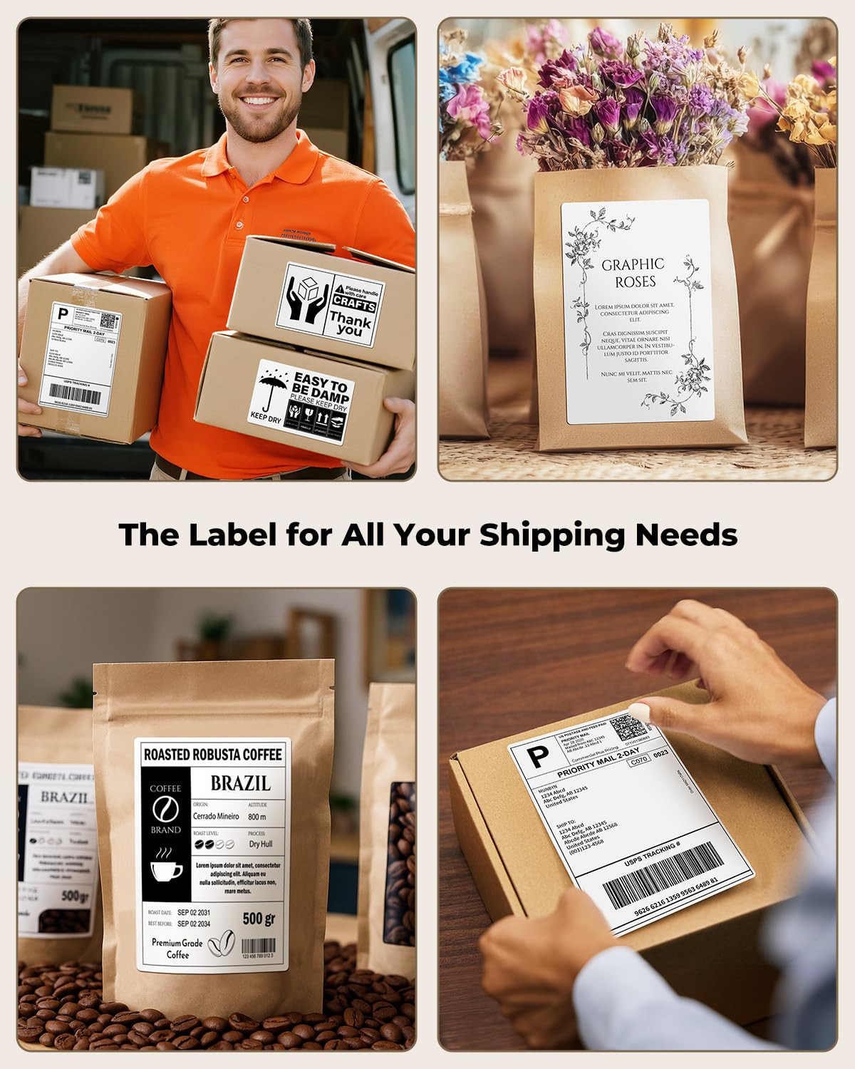 4″x6″ Direct Thermal Printer Label, Shipping Labels Compatible with Rollo, Jaden