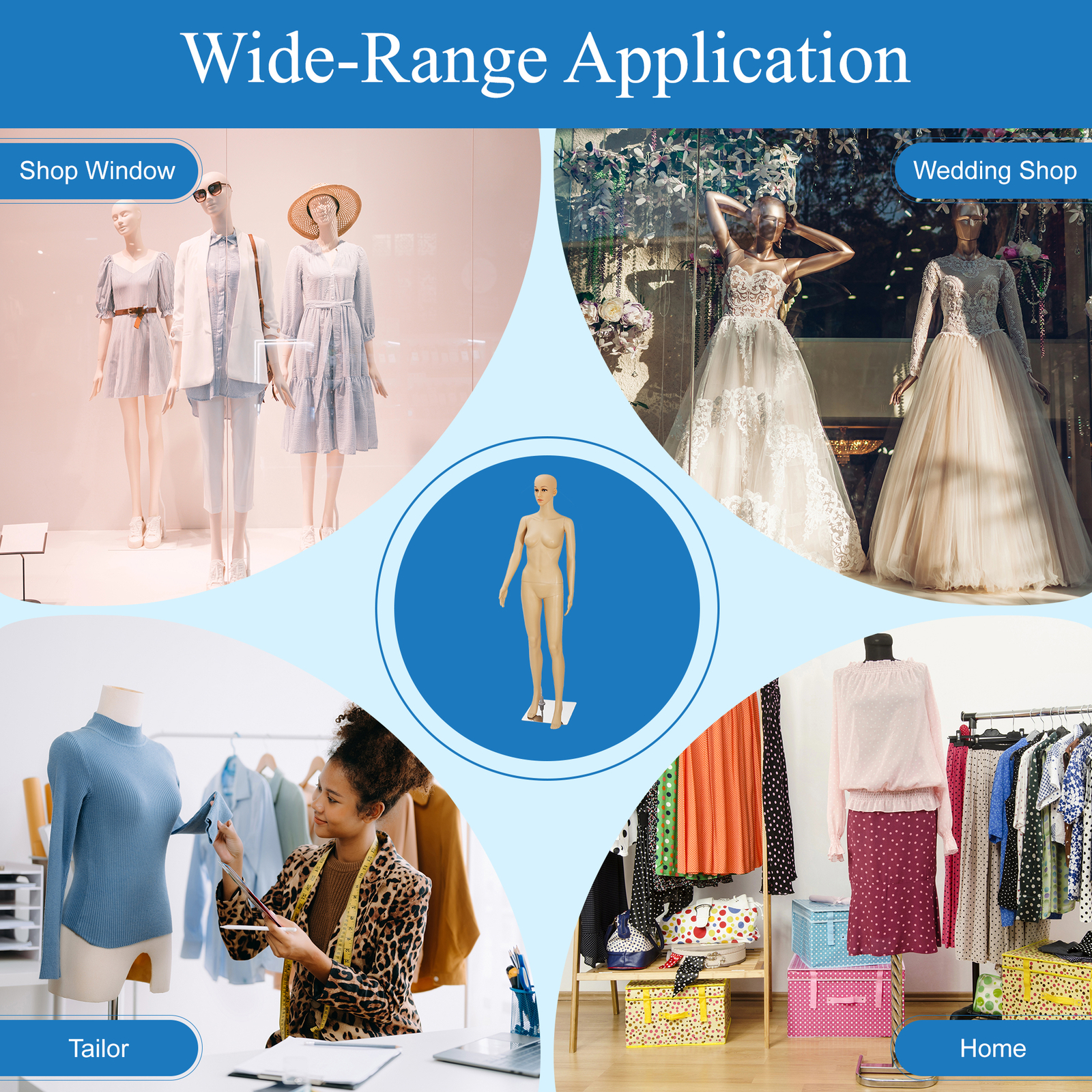 PP Realistic Display Head Turns Dress Form with Base Female Mannequin Full Body