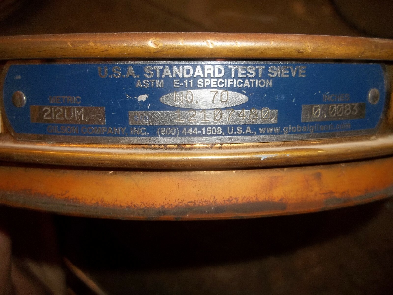GILSON US STANDARD TEST SIEVE 8″ 212 UM 0.0083″ NO. 70 BRASS (652)