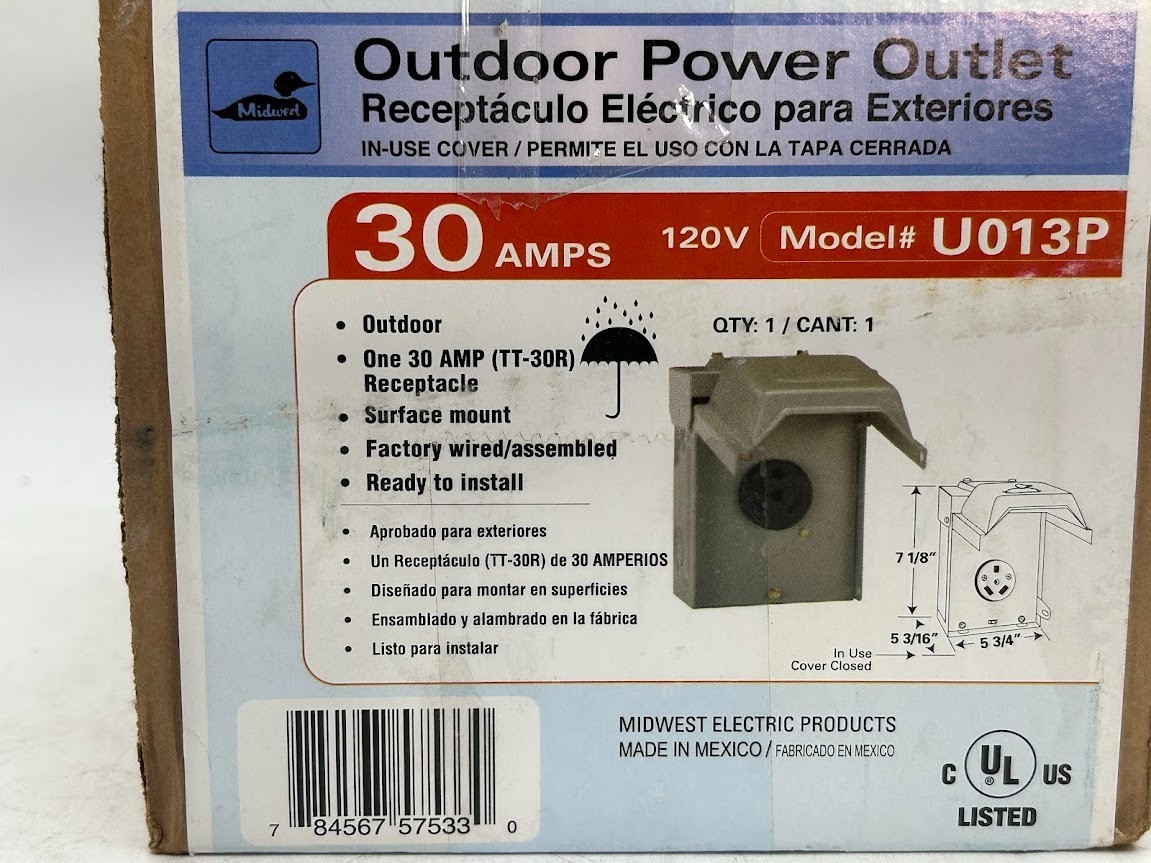 Midwest U013P 30A 120V RV Outdoor Power Outlet – Gray weatherproof Supply