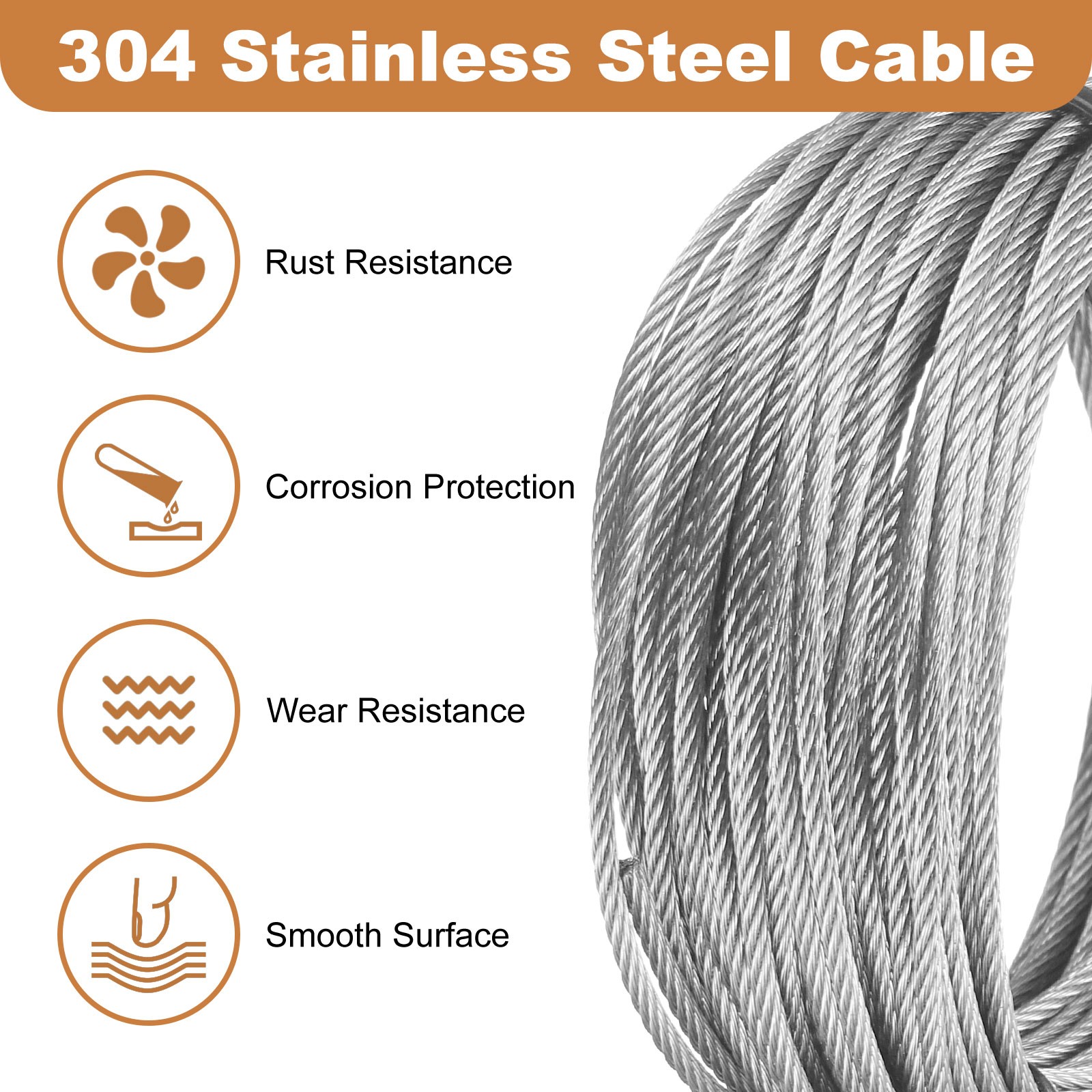 33ft (10M) 1.8mm Stainless Steel Wire Rope 7×7 Strand with 20pcs Loop Sleeves