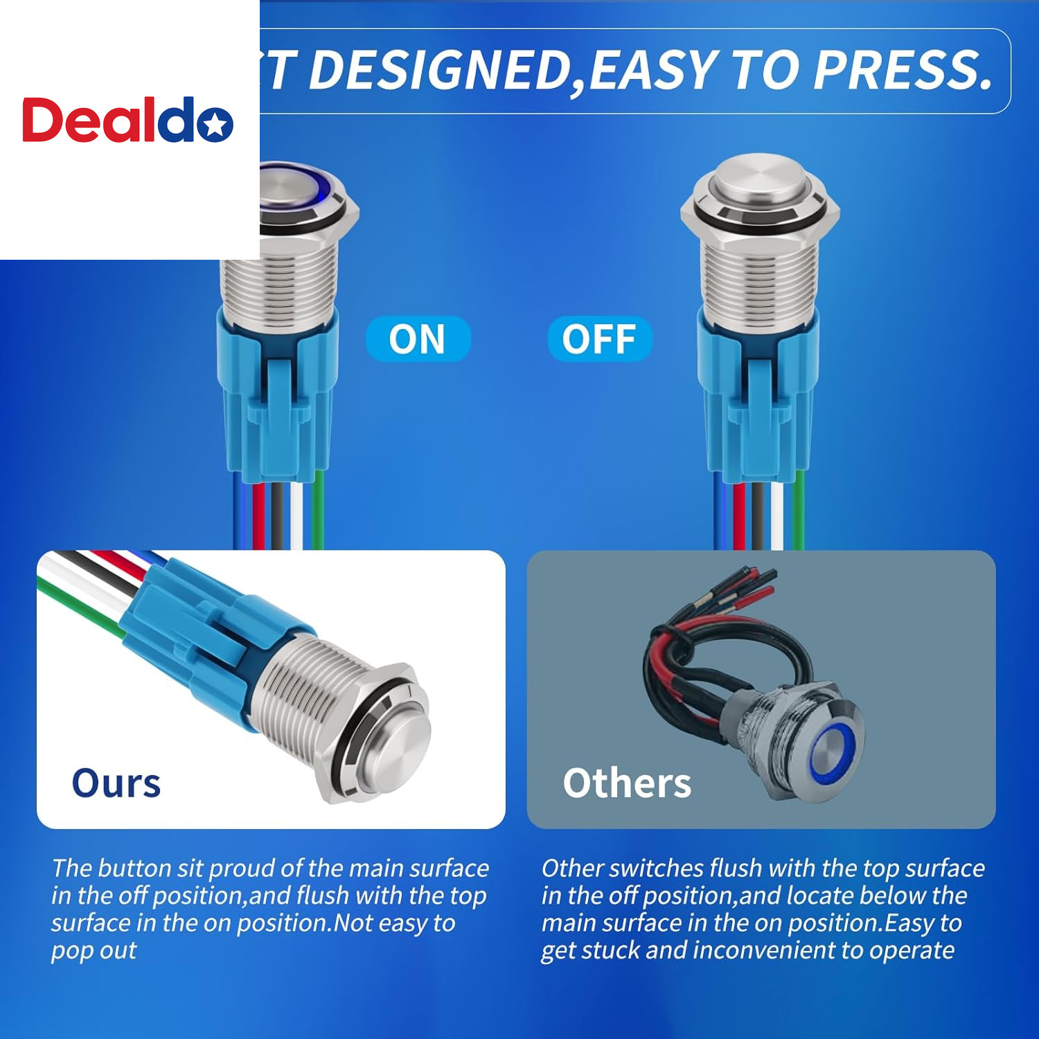 5PCS 16Mm High Head Latching Push Button Switch 12V DC on off Self-Locking with