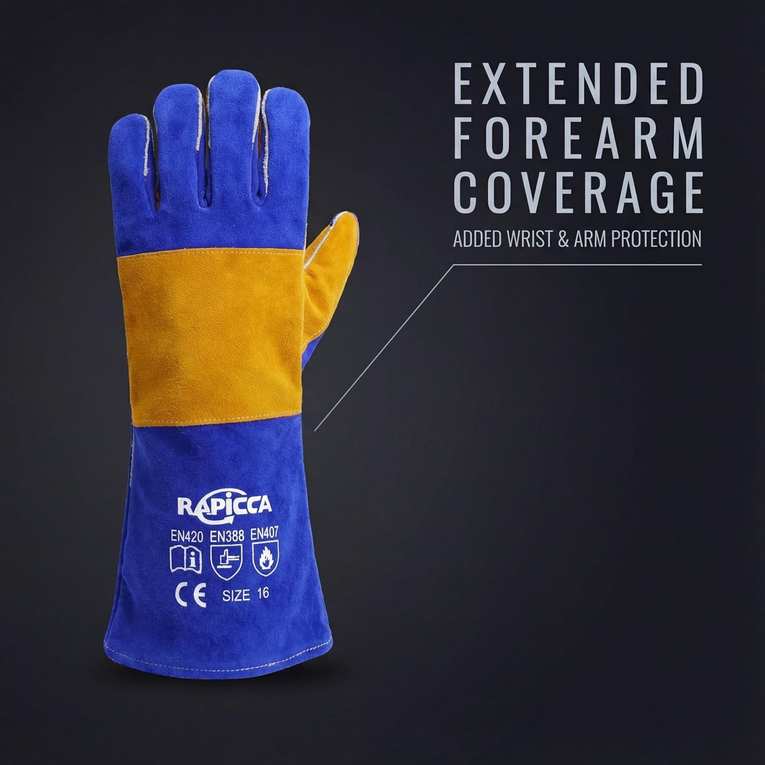 Fireproof 16″ Leather Gloves 932°F Heat Resistant for Grill, Fireplace, Welding