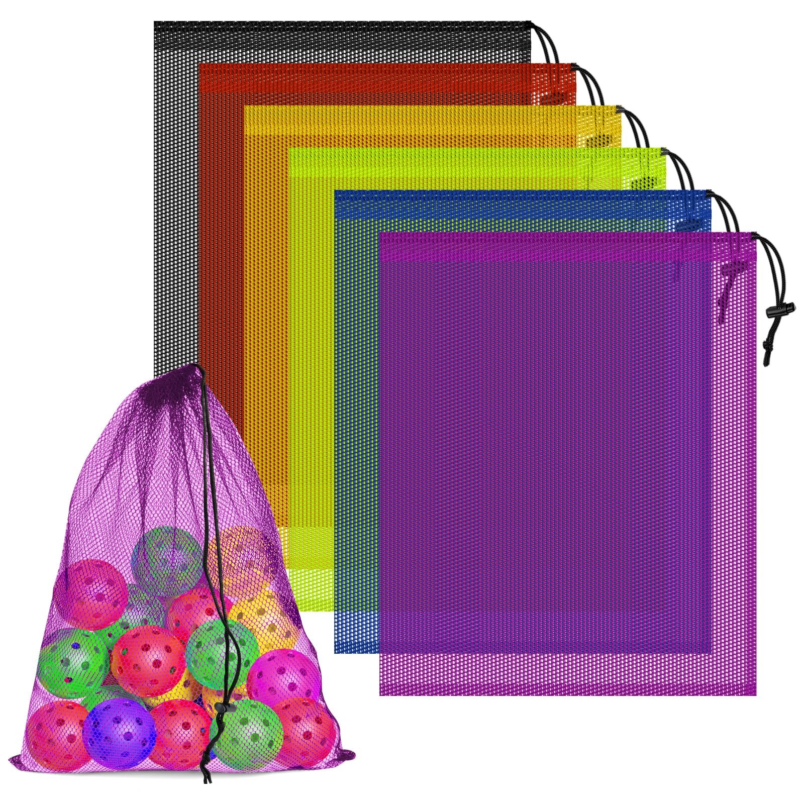 6 Pcs Mesh Bags Drawstring, 14×17 Inch with Lock, Small, Multicolor
