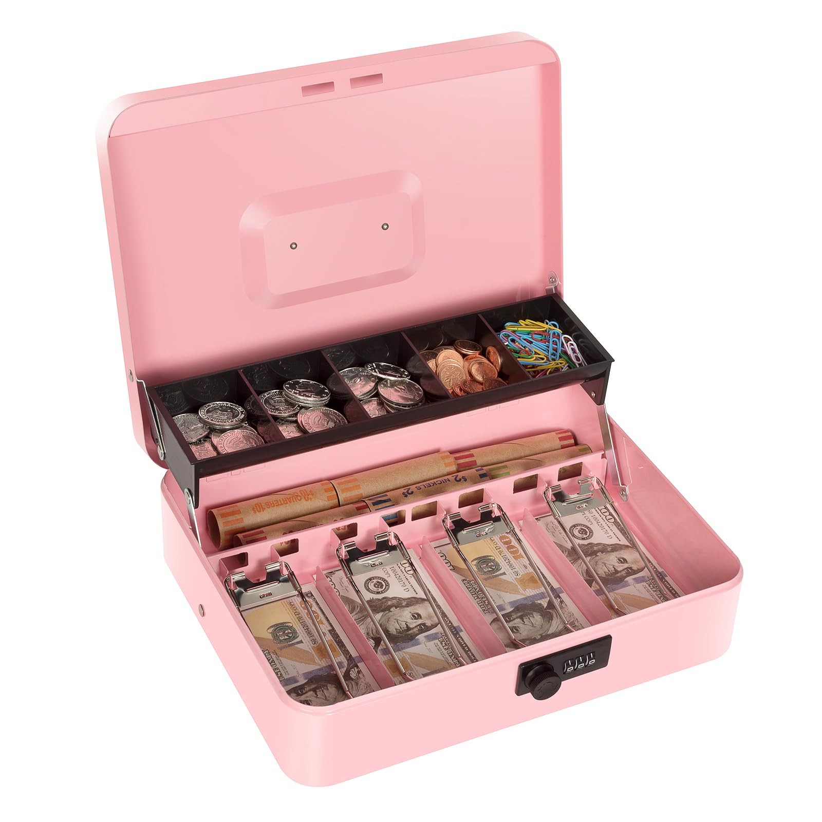 Cash Box with Combination Lock, Metal Money Box for Cash Register, Large Cash…