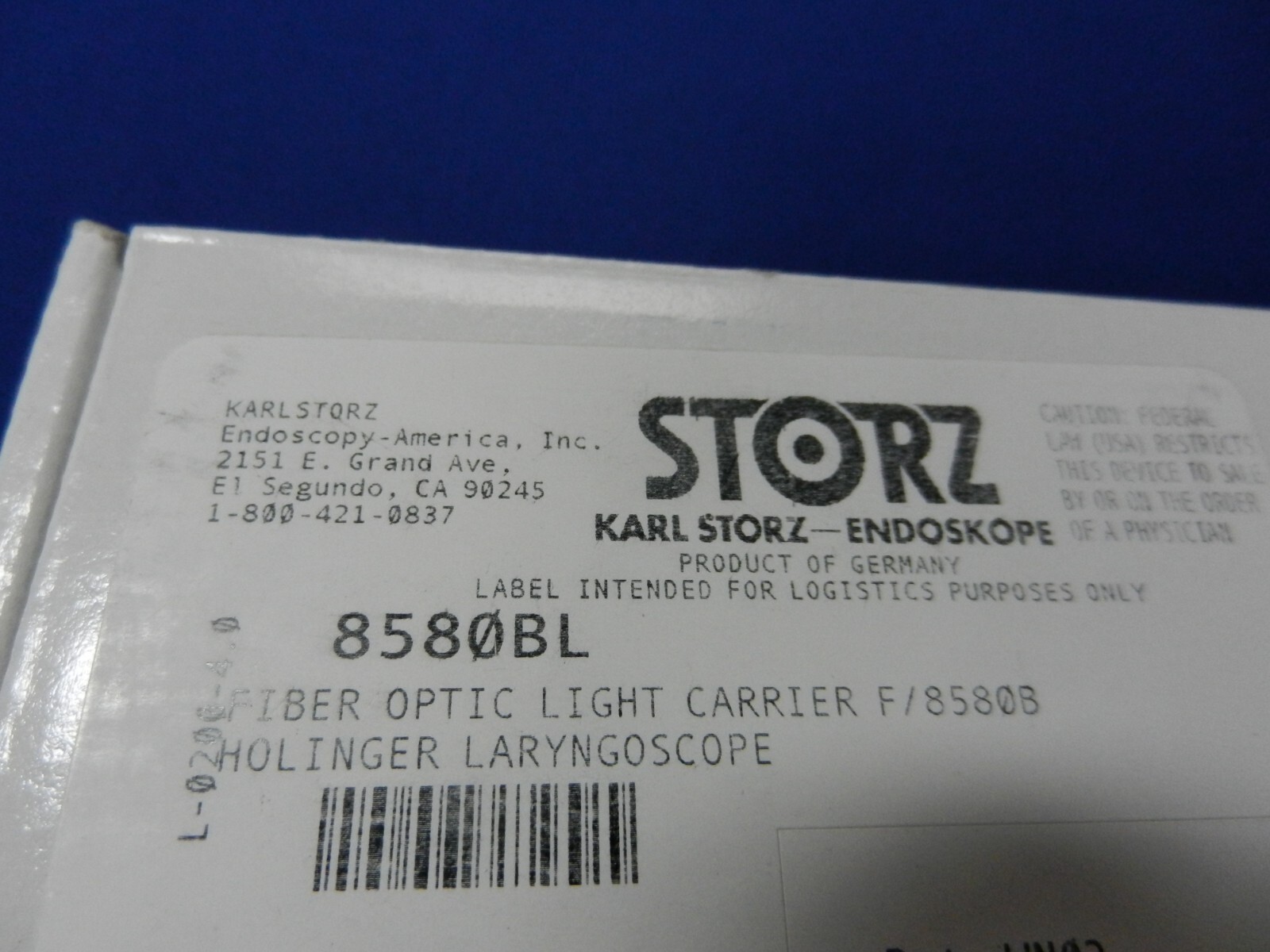 F162 Storz 8580BL Fiber Optic Light Carrier NEW!