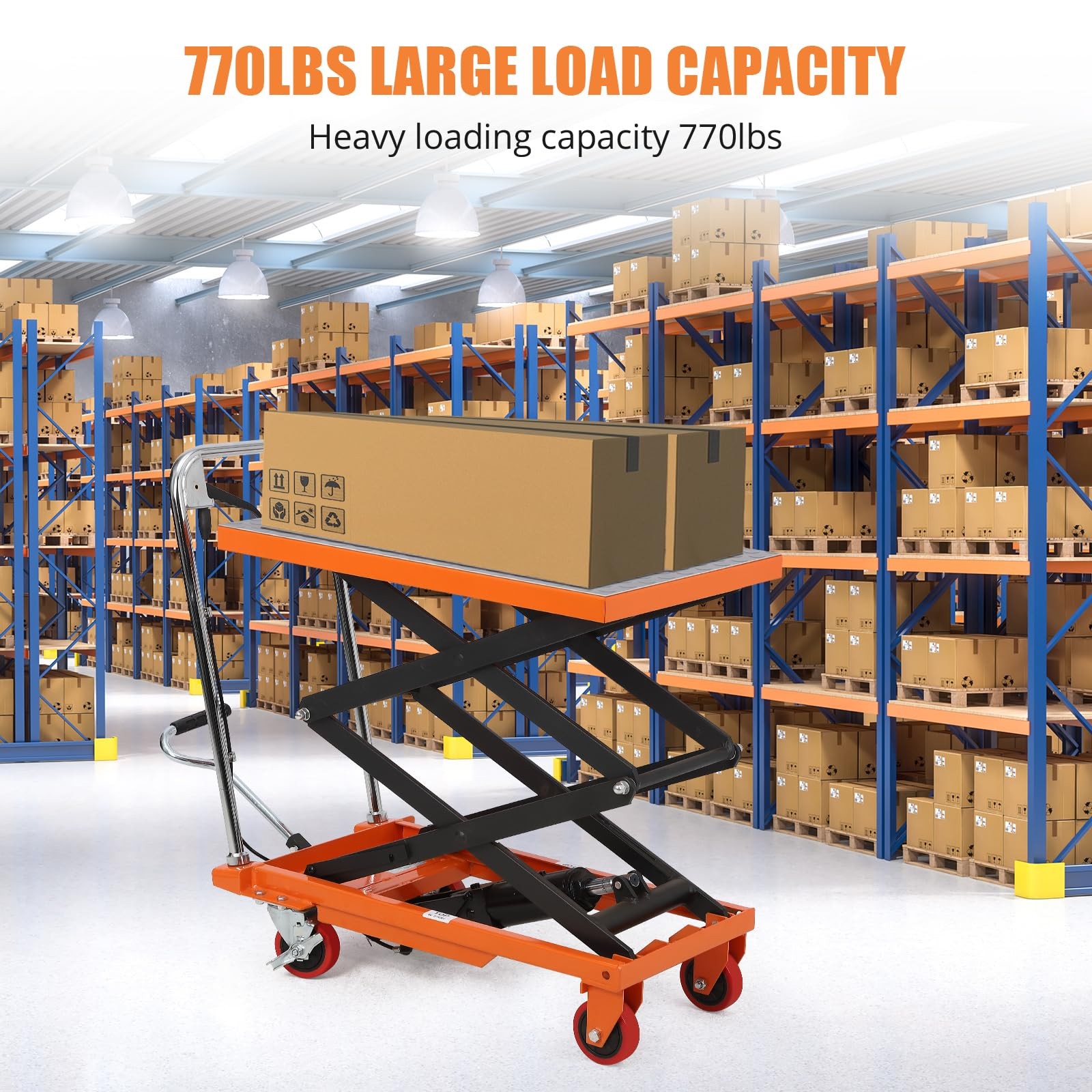 Garvee Manual Hydraulic Scissor Lift Table 770lbs Double Scissor 60″ Max Height