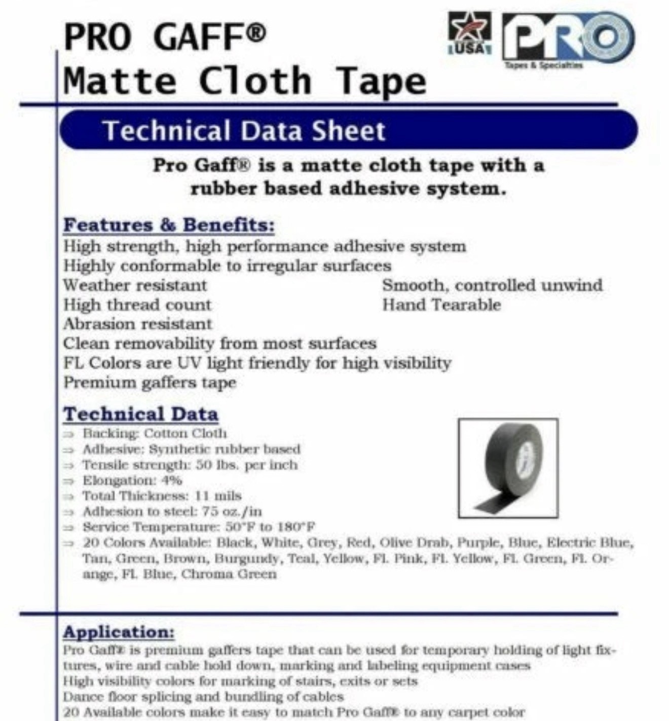 Pro Tapes Pro Gaffer Tape White 2″ x 55 yds.