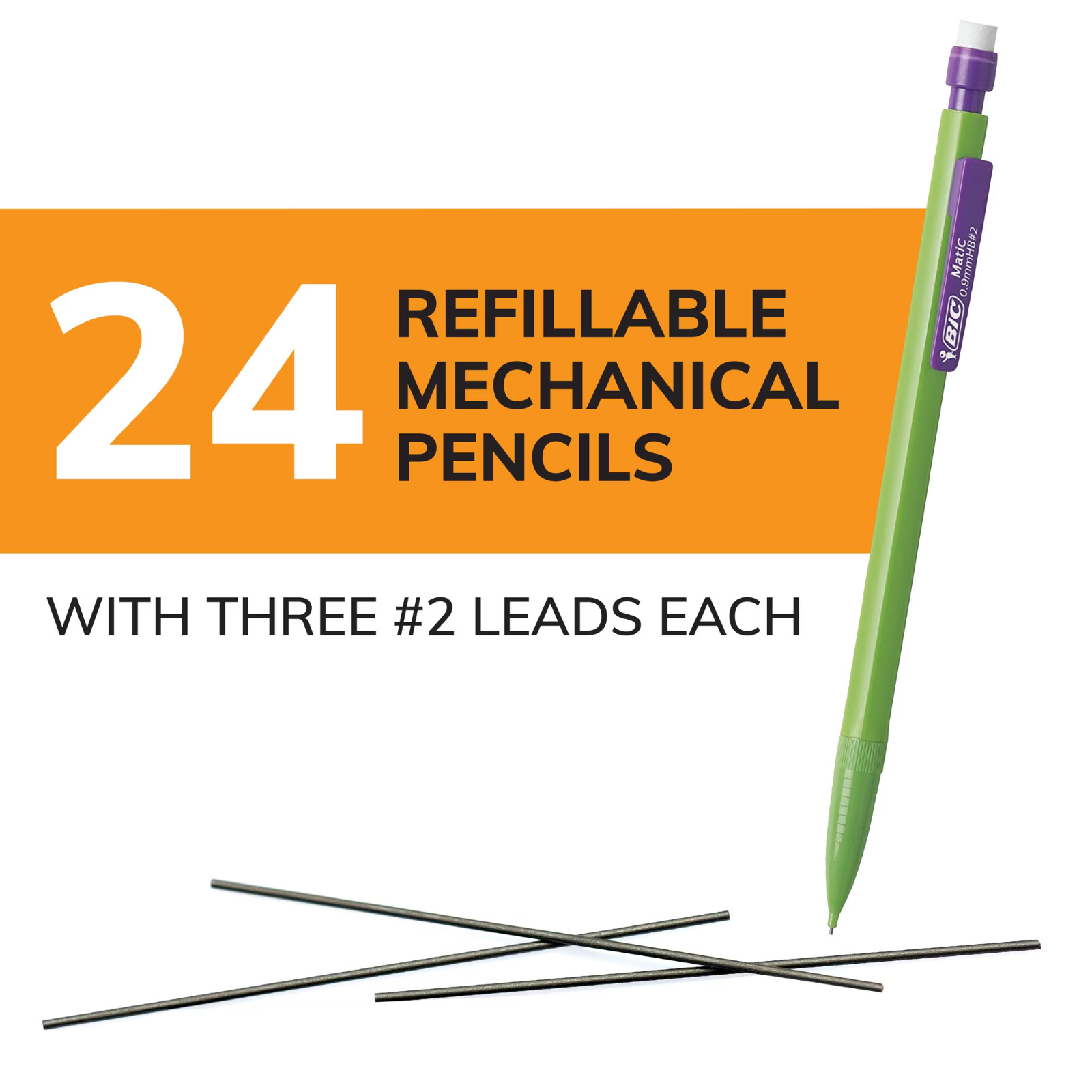 Bic Xtra Strong 24 Count Mechanical Pencils With Erasers 0.9Mm Number 2 Pencils.