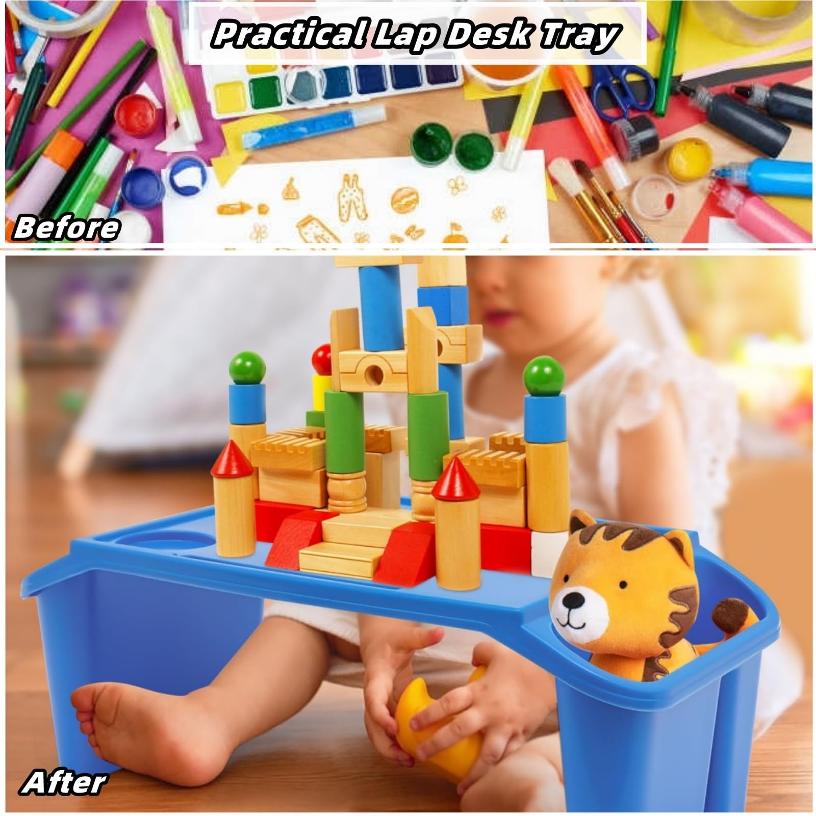 Lemoeyes 6Pcs Kids Lap Desk Tray, 19.7×9.8×7.1in 19.69*9.84*7.1 inches, Blue