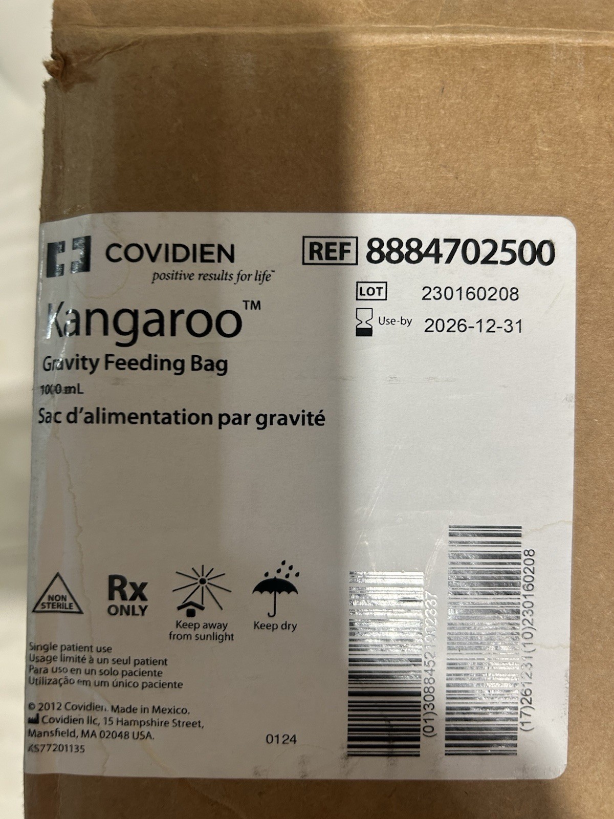 Sealed Box 30ct Kangaroo OMNI Feeding Set Bag 1000mL. Ref B10FD