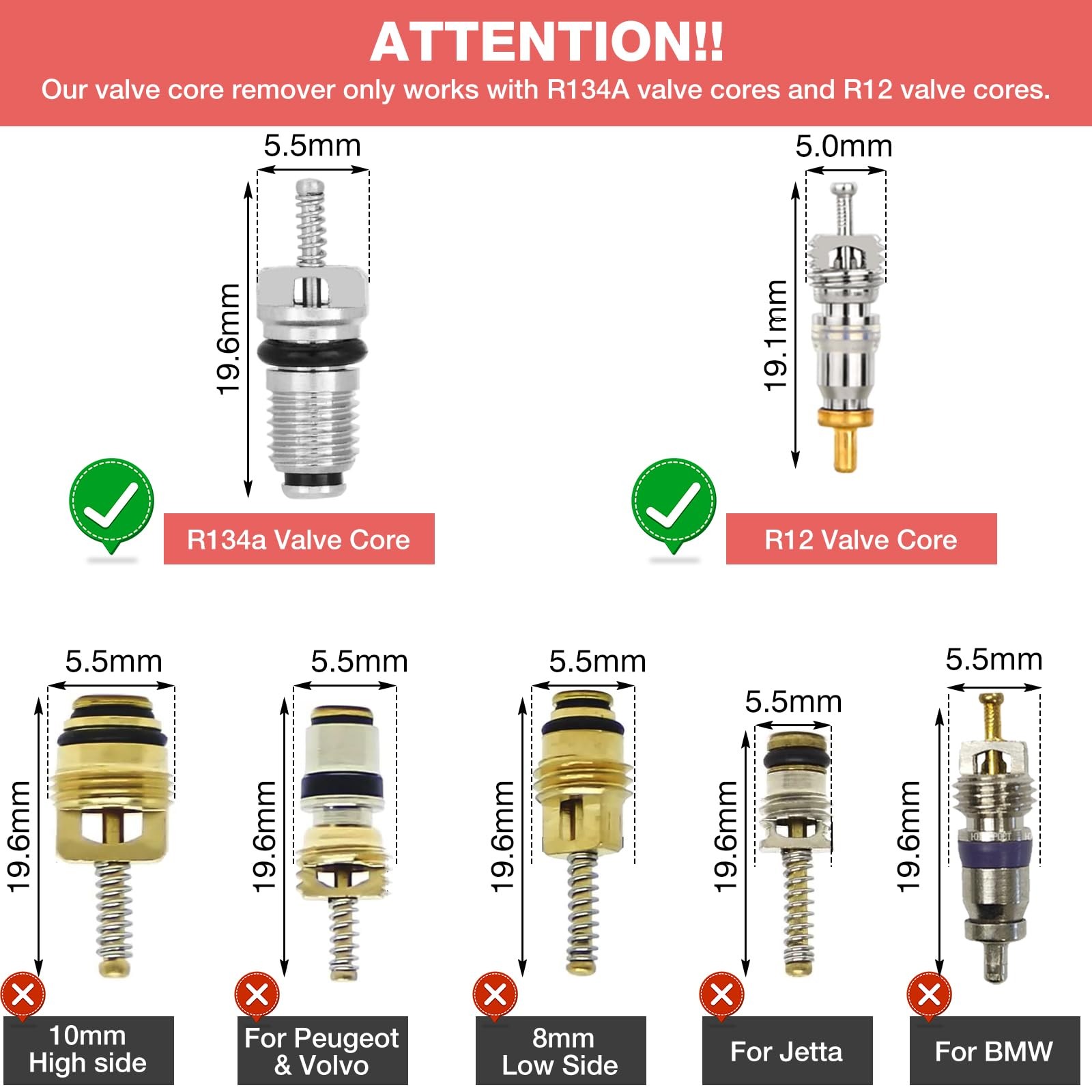 WADEO AC Valve Core Remover Tool Set – Quick Release for R134a & R1234yf, Com…