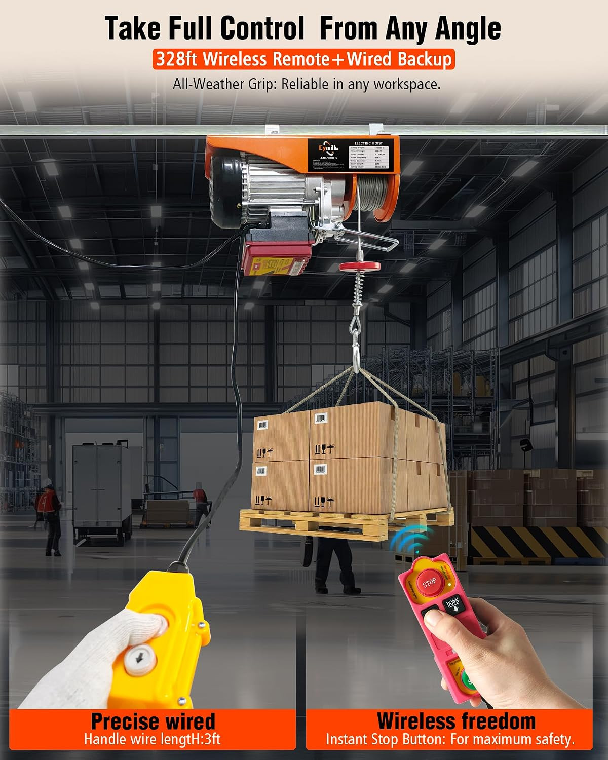 880 Lbs Electric Hoist, 2 in 1 Wireless/Wired Remote Control | 110V/120V Electri