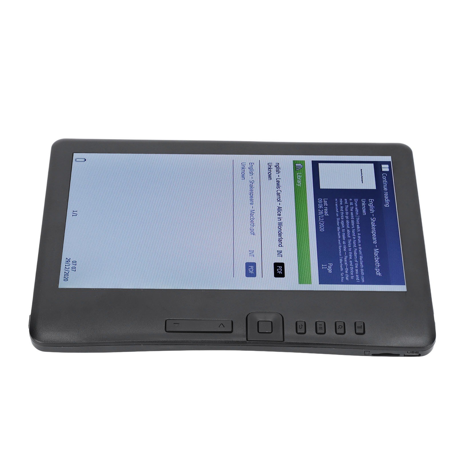 E Reader 7in Color TFT LCD 16:9 Screen HD 800×480 380MHz Black Protective Case