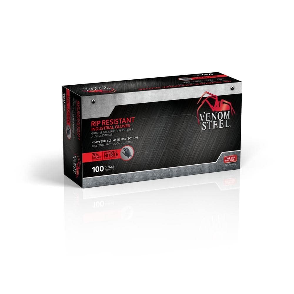 Venom VEN6145N Steel Premium Industrial Nitrile Gloves – Black (100 Piece)