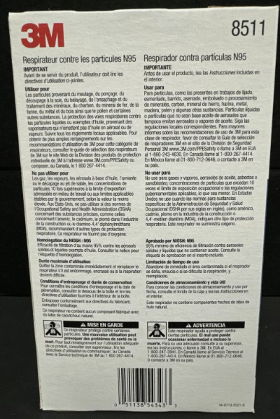 3M 8511 N95 Particulate Respirator Face Mask (this listing is for 10-masks)