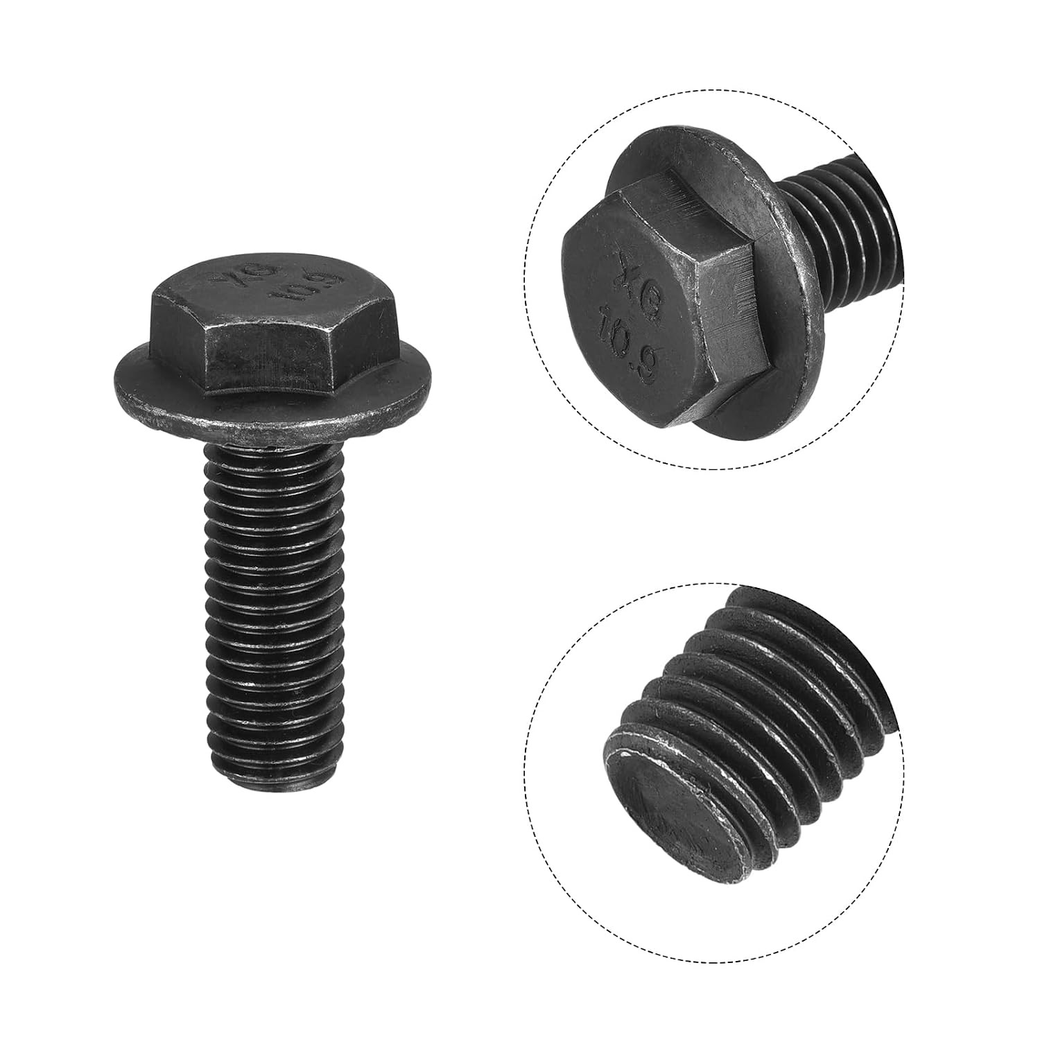 M12-1.75x35mm Hex Serrated Flange Bolts 10.9 Grade Carbon Steel Screws 6pcs