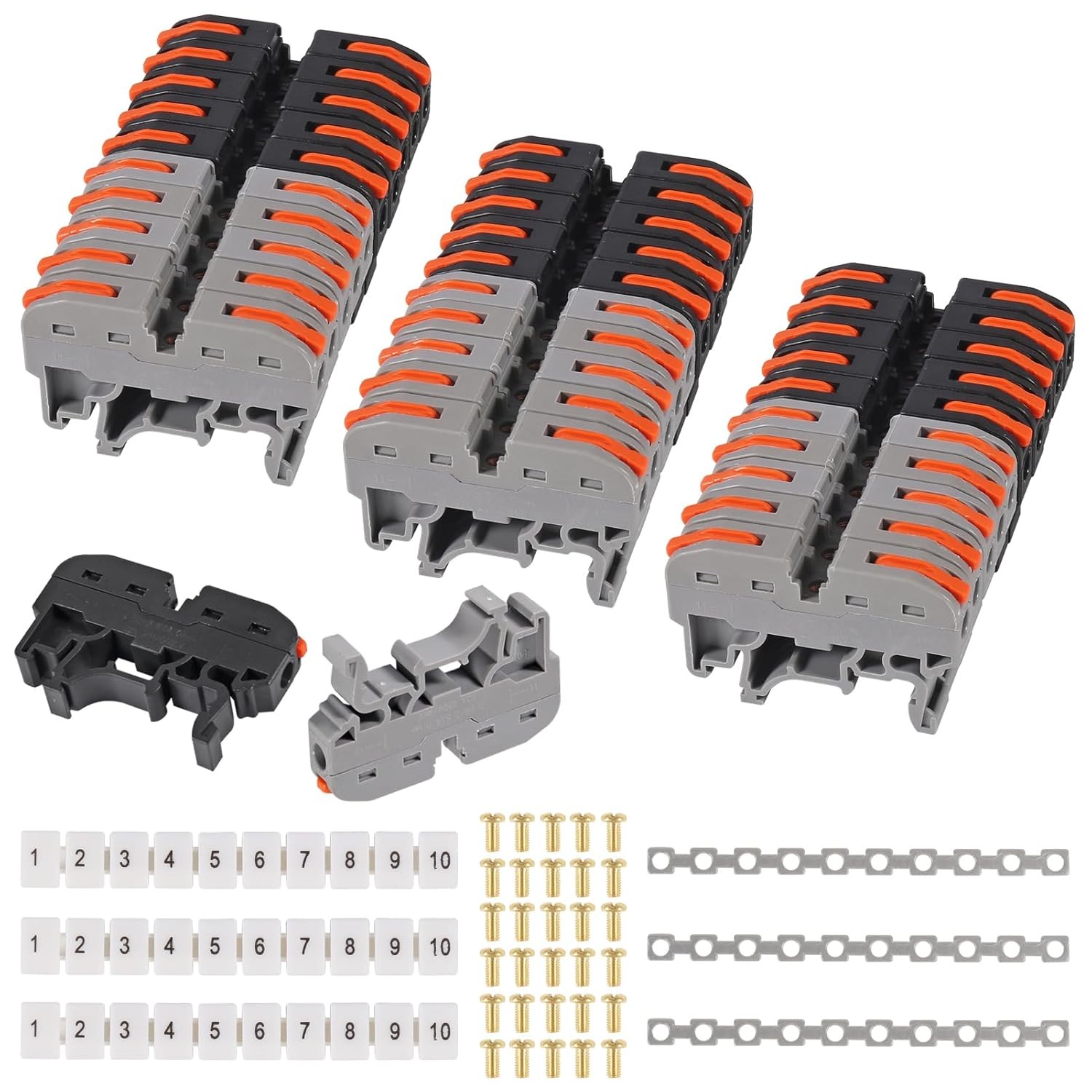 DIN Rail Terminal Blocks Kit, 30PCS Universal Compact Wire Wiring Connector with