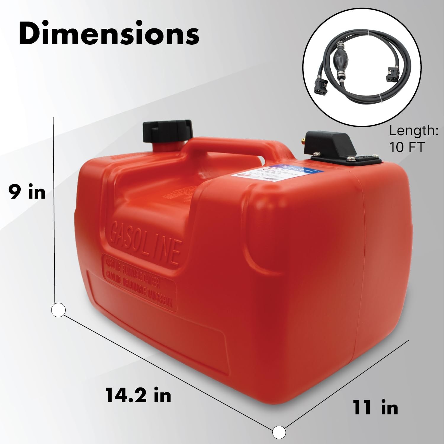 Portable 12L Marine Tank W/ Connector Fuel Tank Outboard Boat Motor
