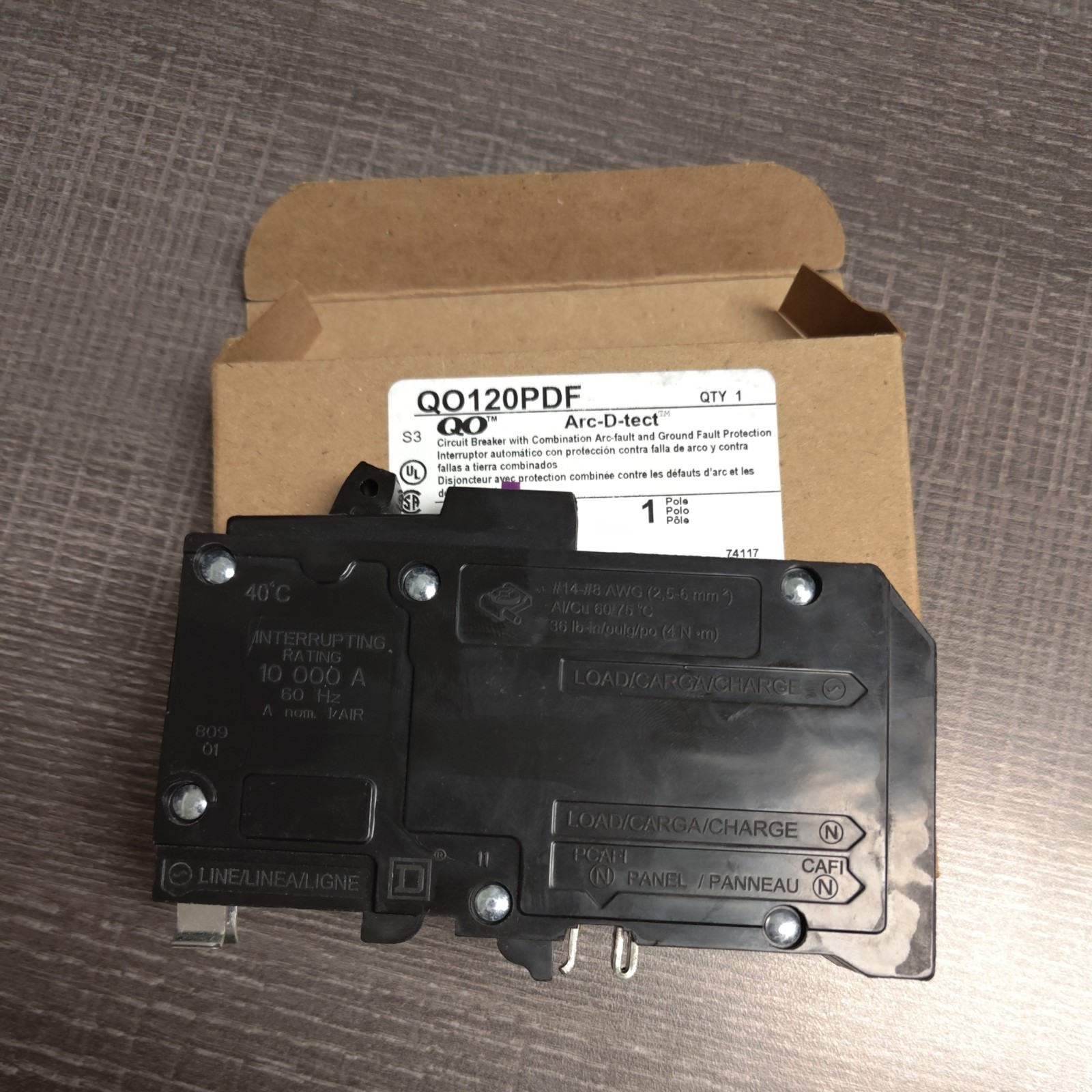 New Square D QO120PDF, 20A, 1 Pole, 120VAC, AFCI and GFCI, Dual Function