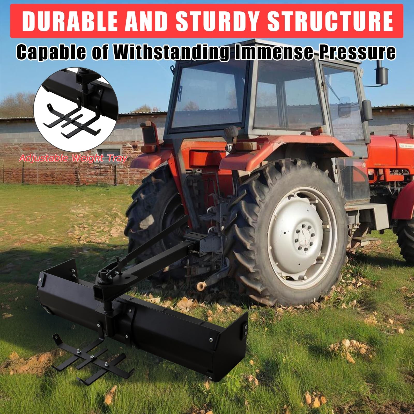 42″ Tow Behind Box Scraper,Lawn Tractor Attachments Box Blade Hitch Fit ATV/UTV