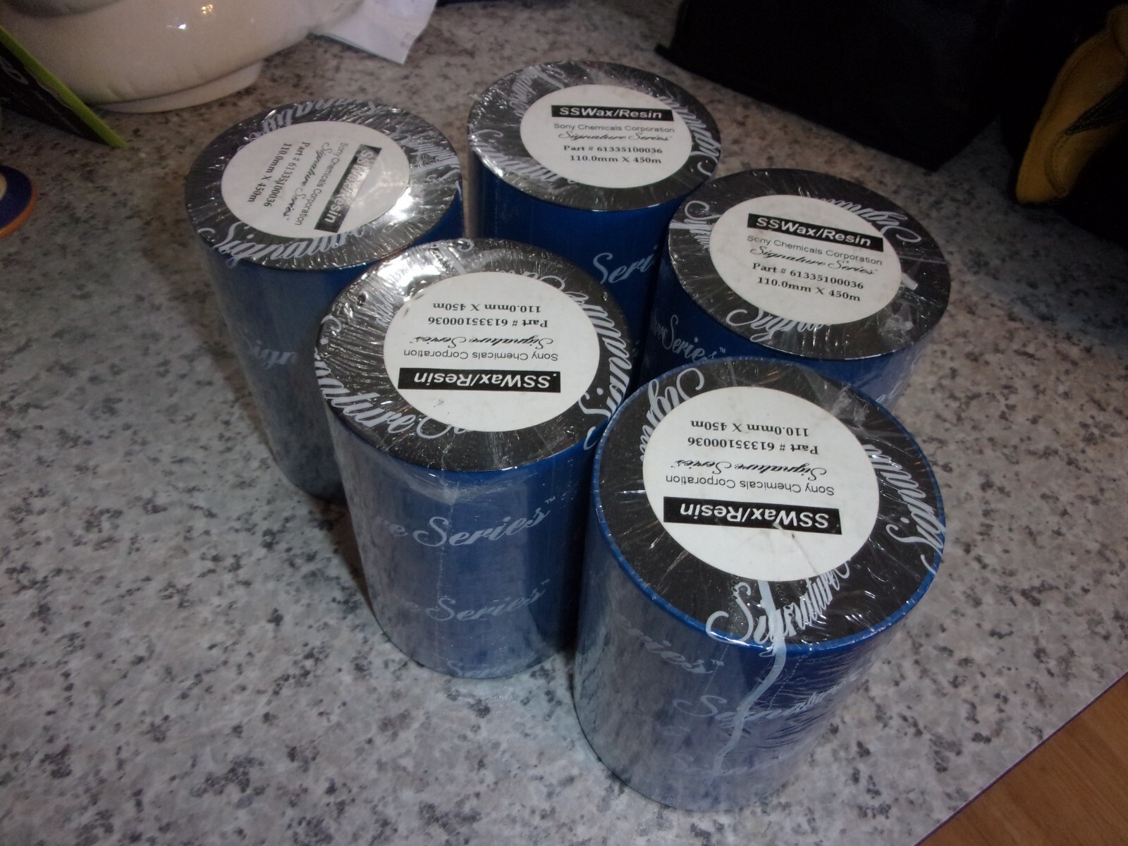 110.0mm x 450M Thermal Ribbon Black SSWax Resin Sony 61335100036 5 Roll Lot