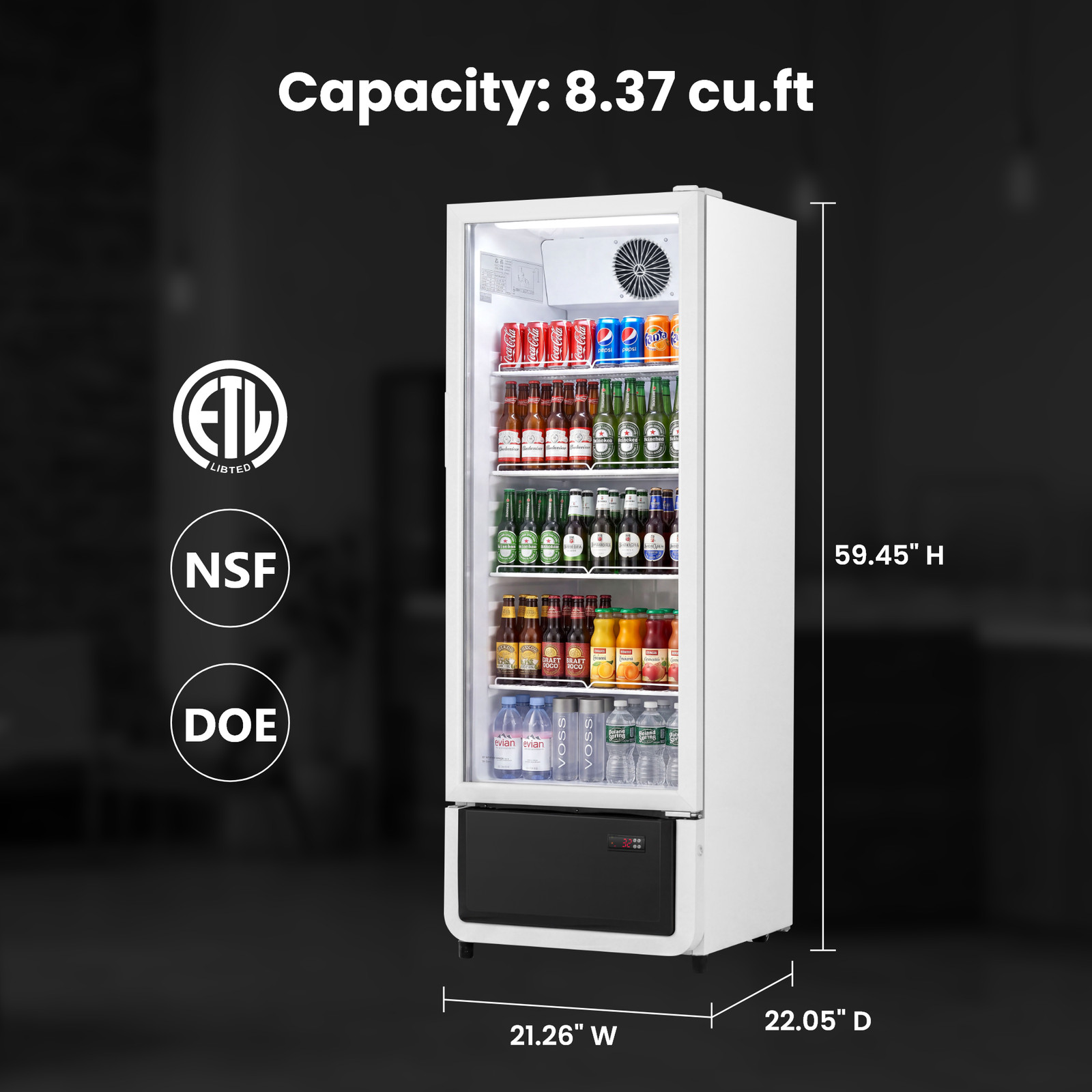 Yeego 8.37 Cu.ft Commercial Display Refrigerator Beverage Upright Cooler White