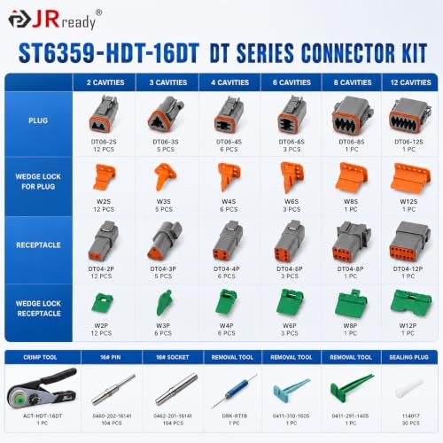 JRready Deutsch Connector Kit with Crimp Tool DT Series